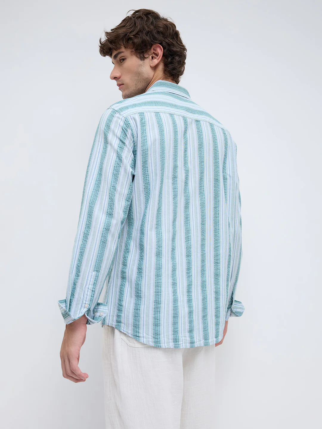 Pastel Multi Luxury Shoreline Seersucker Striped Shirt - Image 6