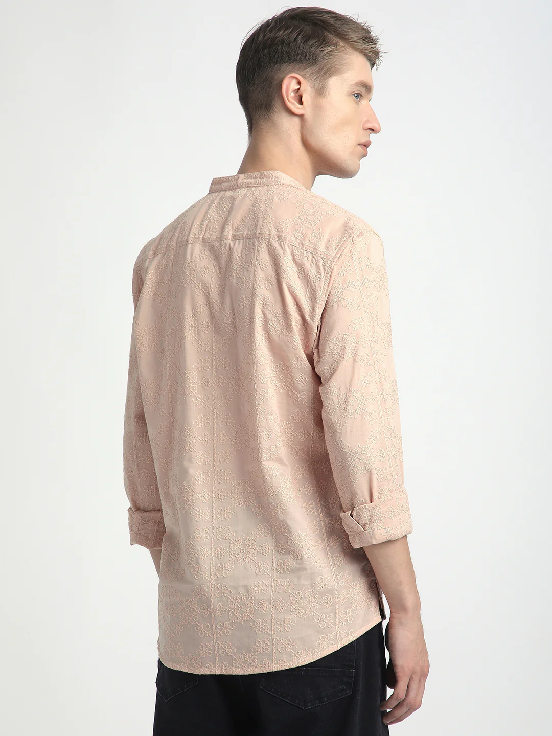Pastel Peach Blossom Embroidery Kurta - Image 7