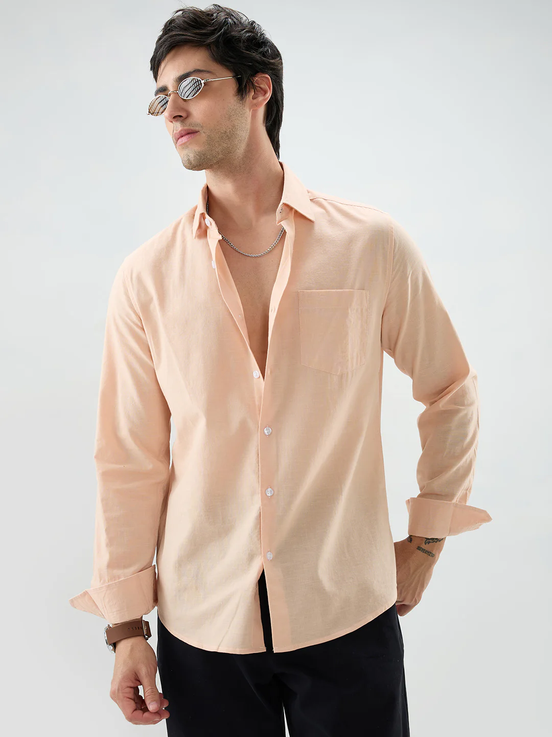 Pastel Peach Slub Textured Everyday Shirt - Image 5
