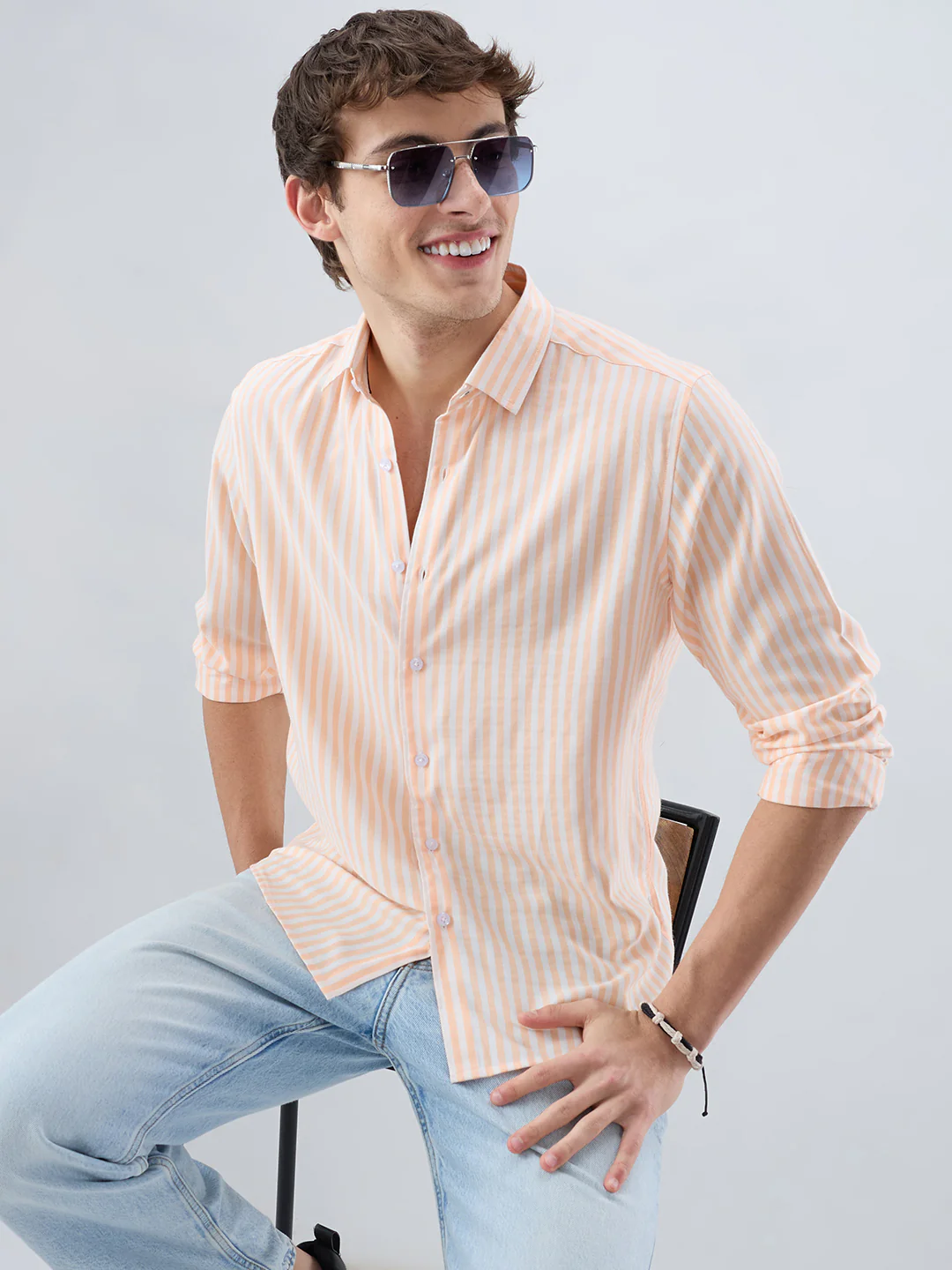 Pastel Peach Soft Candy Striped Vacation Shirt