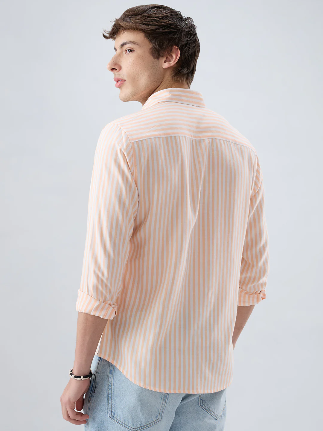 Pastel Peach Soft Candy Striped Vacation Shirt - Image 6
