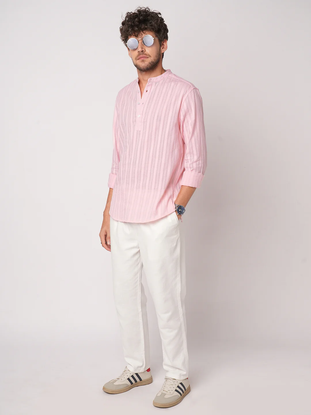 Pastel Pink Summer Grace Stripe Kurta - Image 8