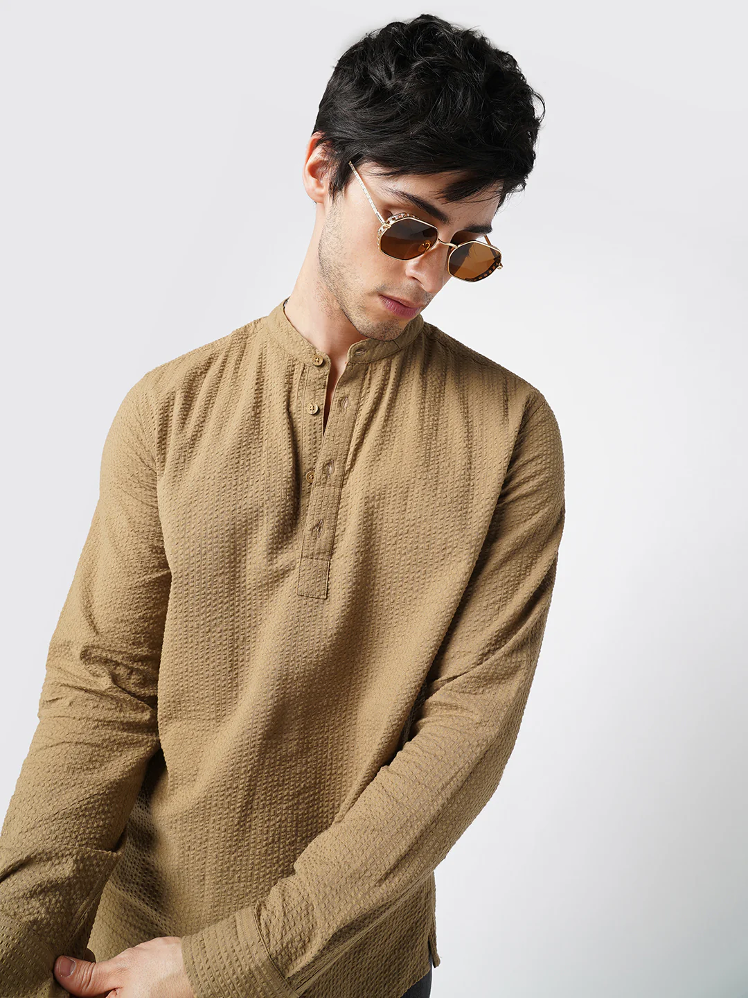 Peanut Brown Seersucker Kurta - Image 2