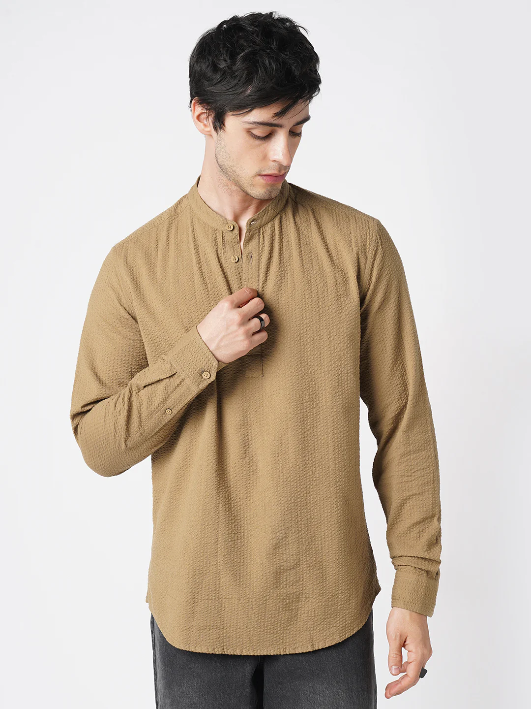 Peanut Brown Seersucker Kurta - Image 5