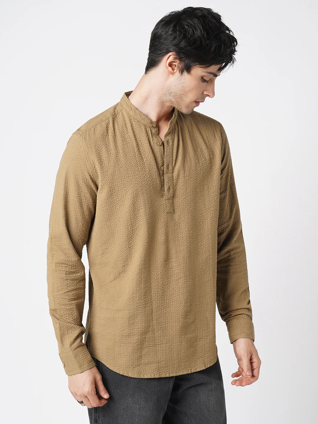Peanut Brown Seersucker Kurta - Image 6