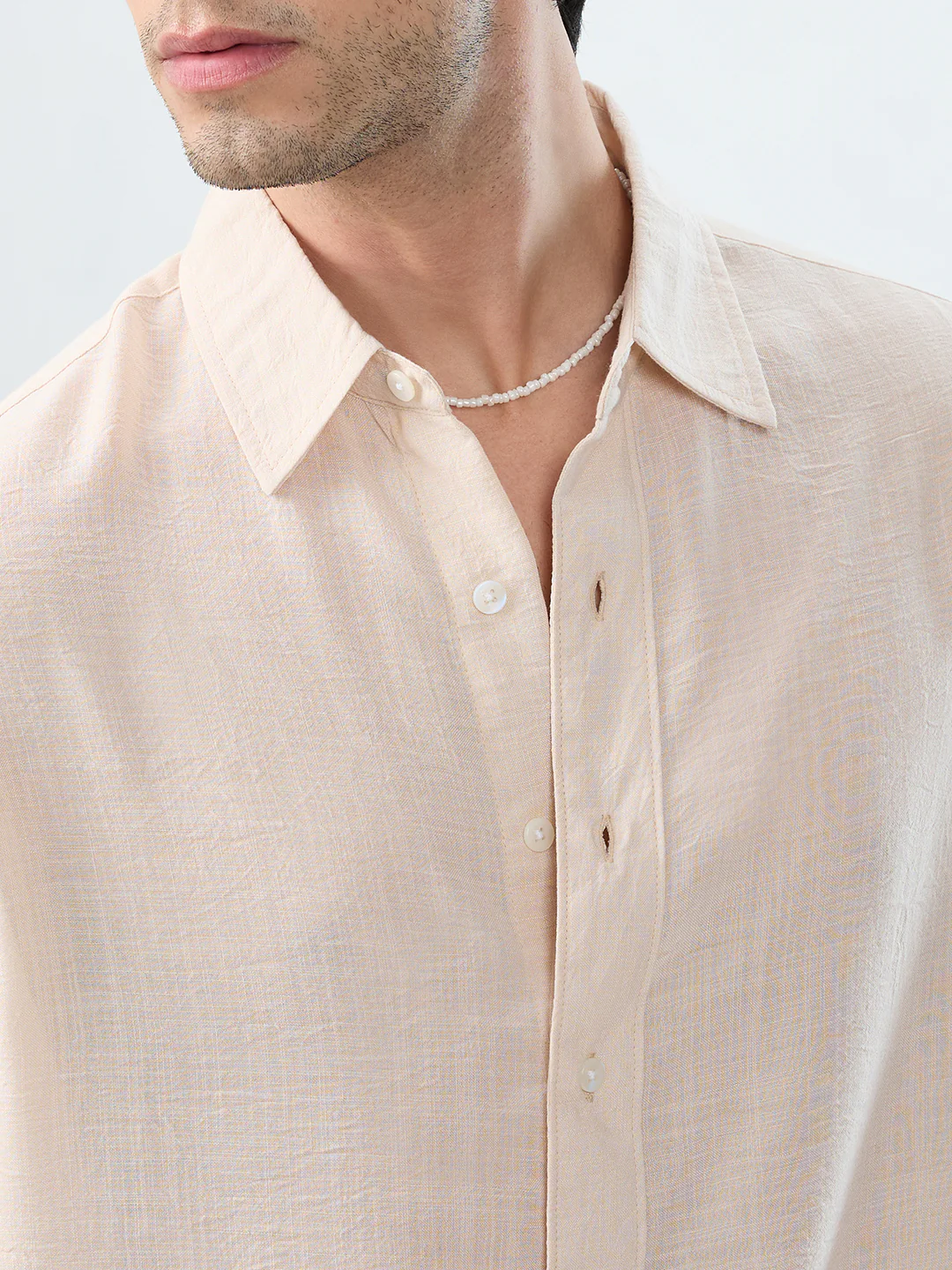 Pearl Cream Soft Sheer Slub Textured Shirt - Image 3