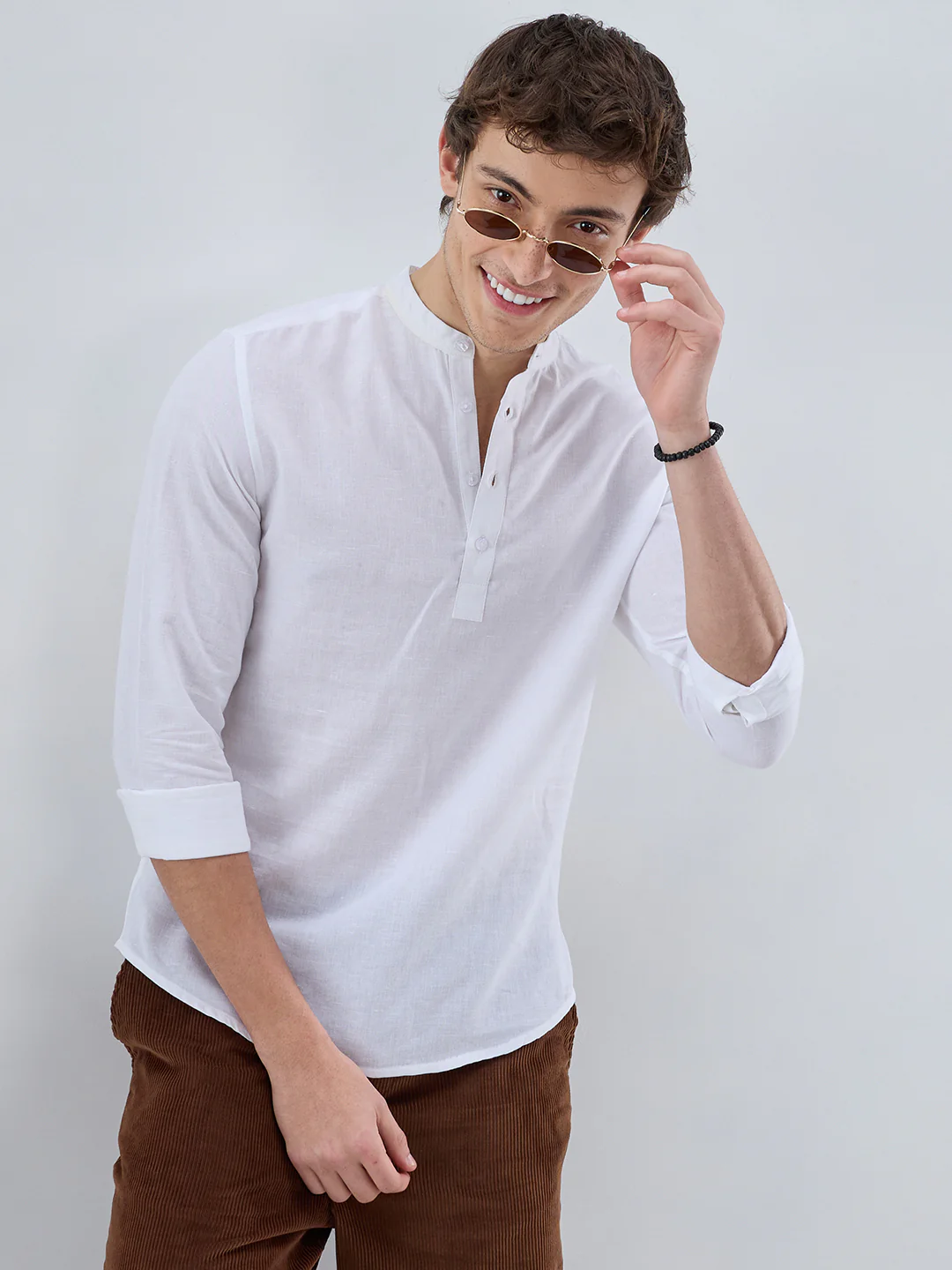 Pearl White Slub Textured Linen Blend Kurta - Image 2