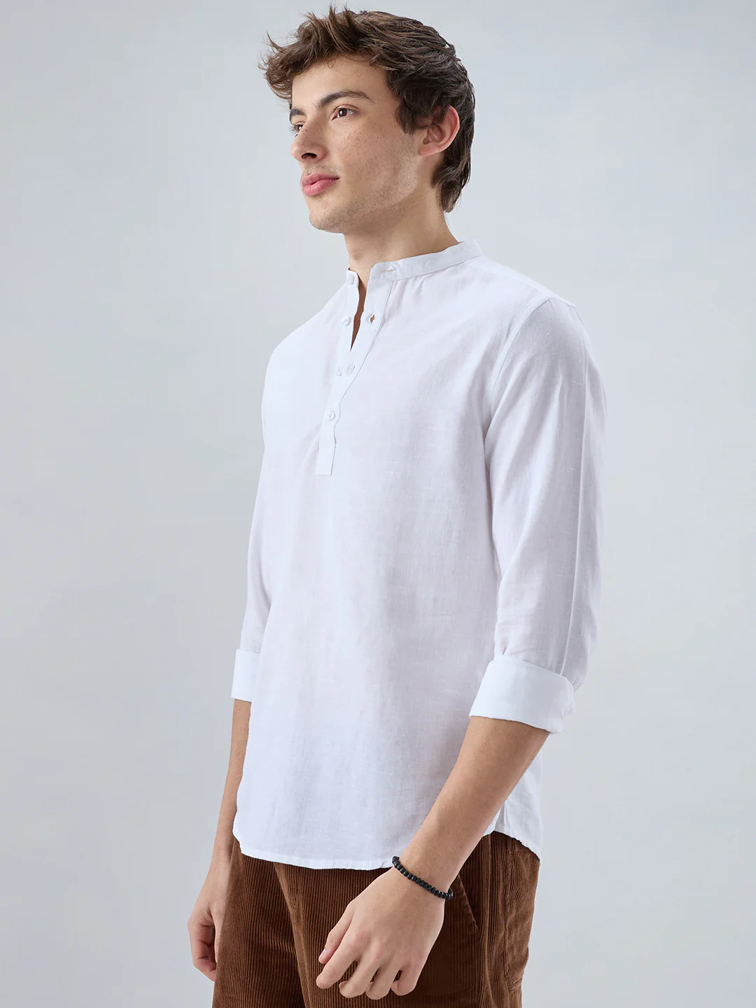 Pearl White Slub Textured Linen Blend Kurta - Image 6