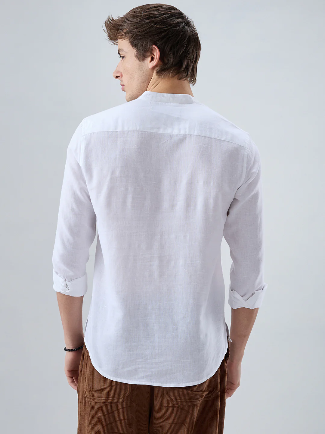 Pearl White Slub Textured Linen Blend Kurta - Image 7