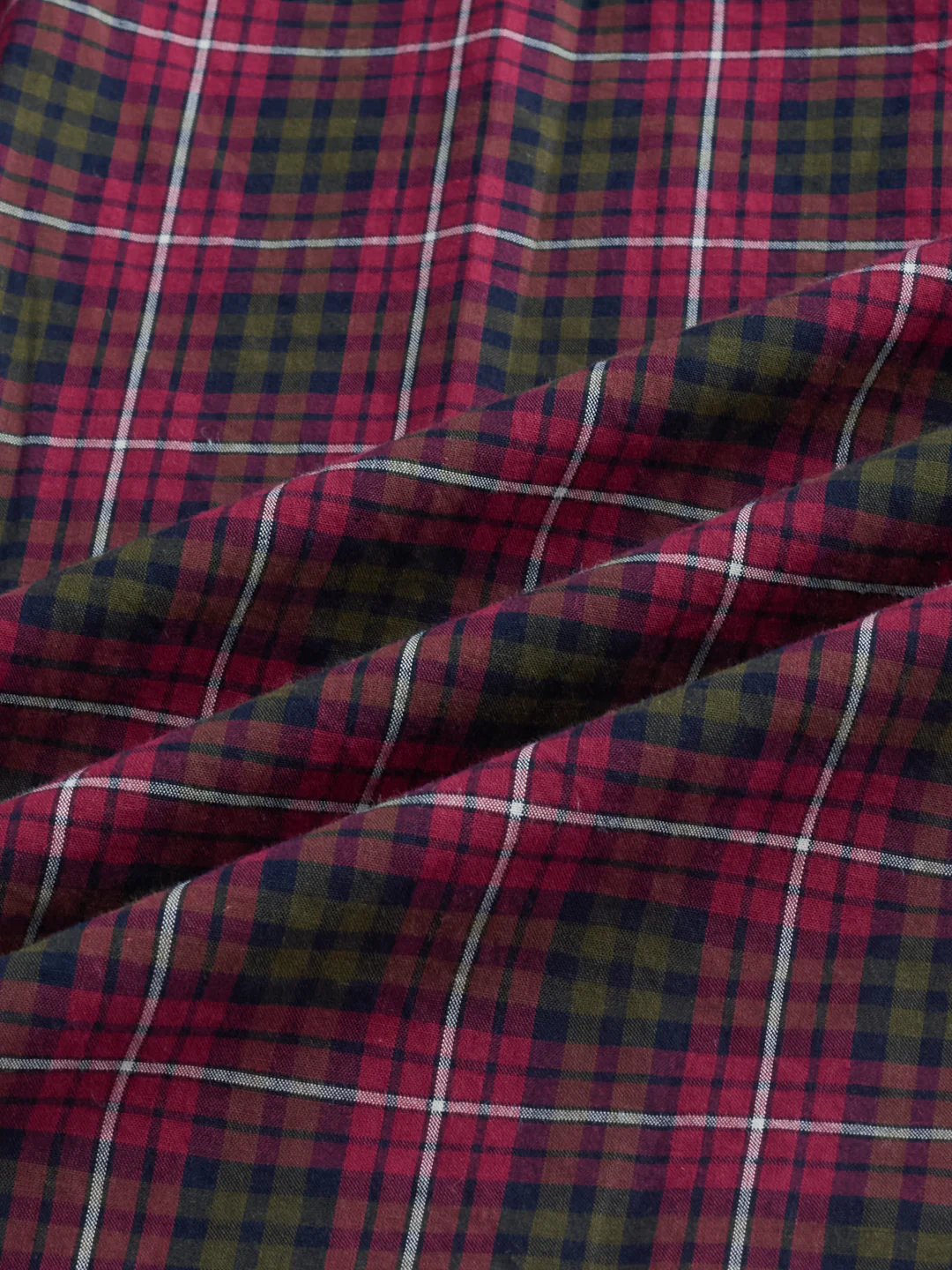 Pink & Olive Plaid Checks Cuffless Oversized Crop Shirt - Image 3