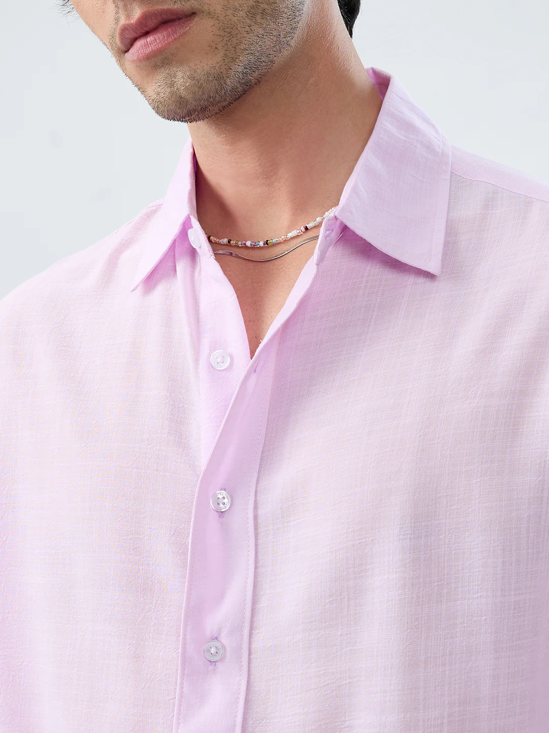 Pink Pearl Slub Textured Boxy Fit Crop Shirt - Image 3