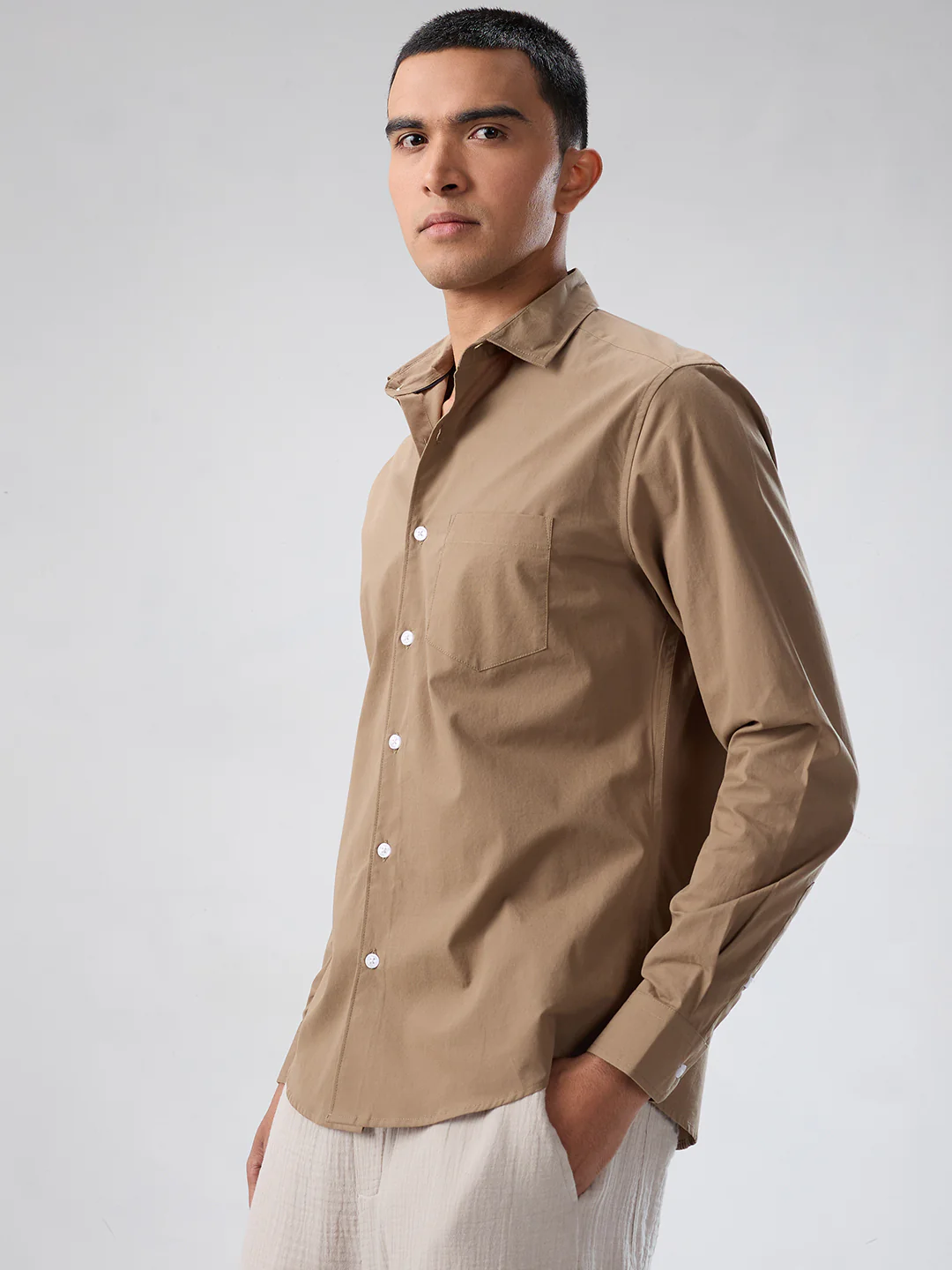 Plush Khaki Peach Finish Poplin Shirt - Image 5
