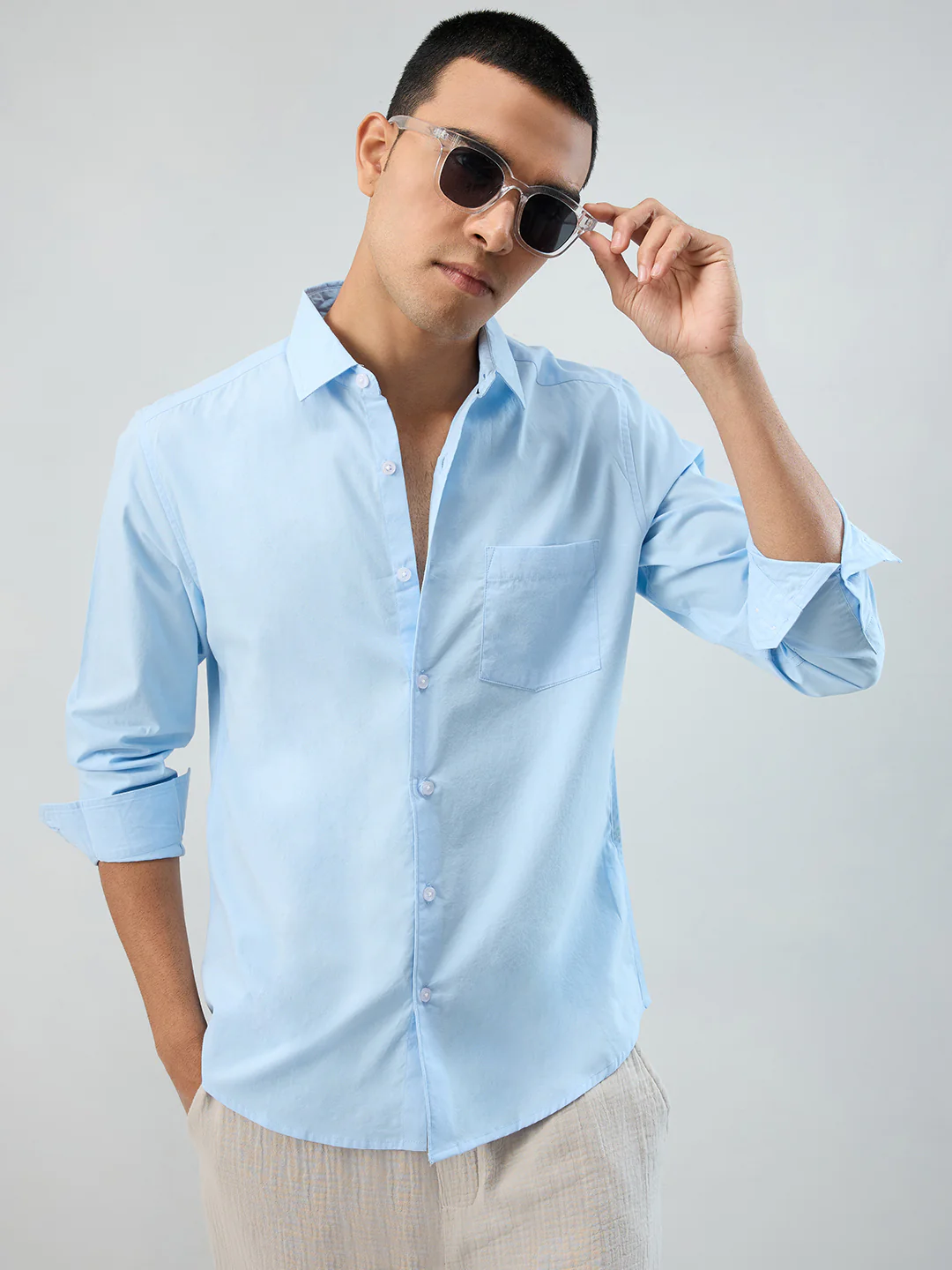 Plush Sky Blue Peach Finish Poplin Shirt