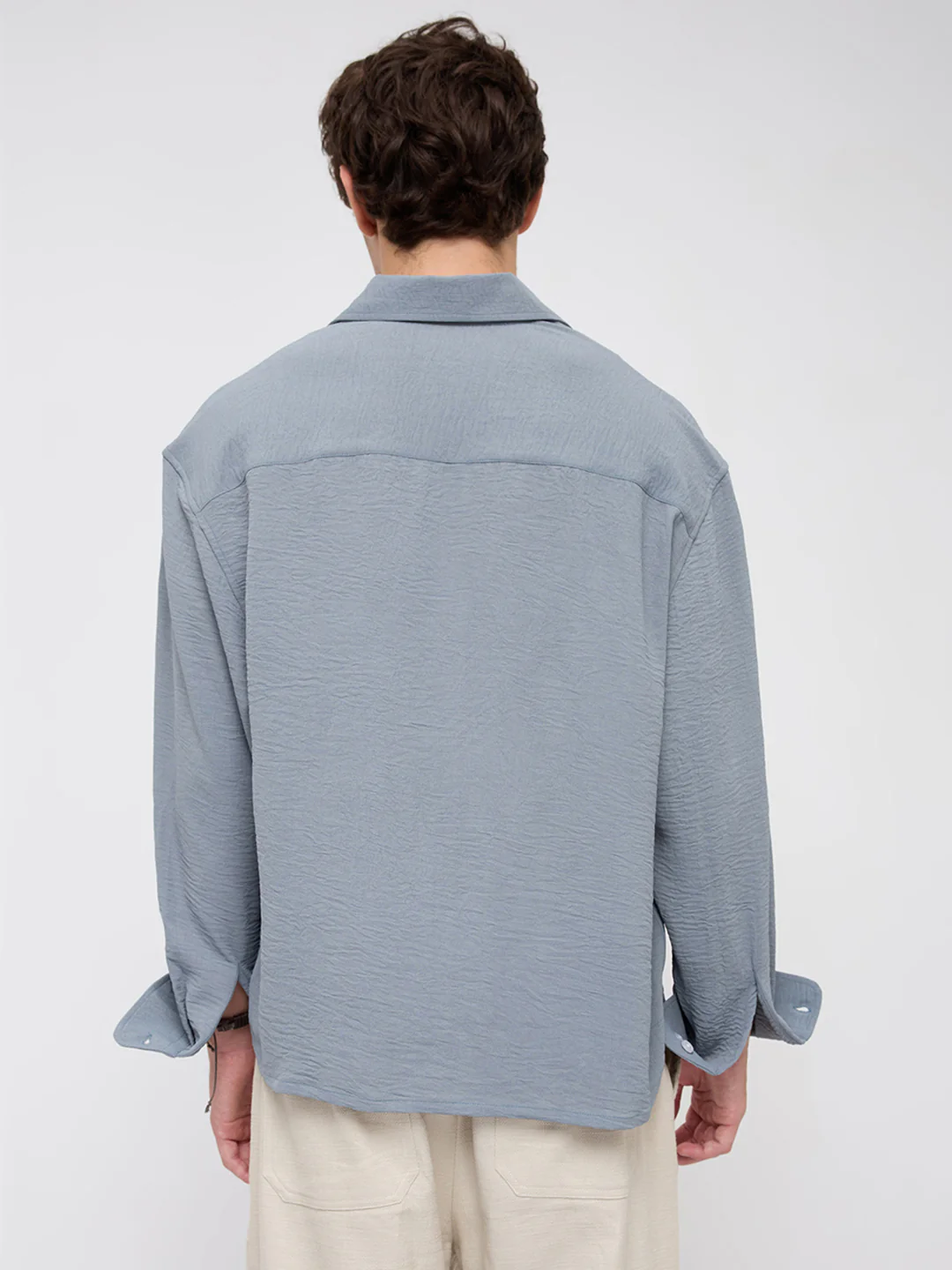 Plush Steel Grey Lightweight Crinkled Boxy Fit Crop Shirt - Image 7
