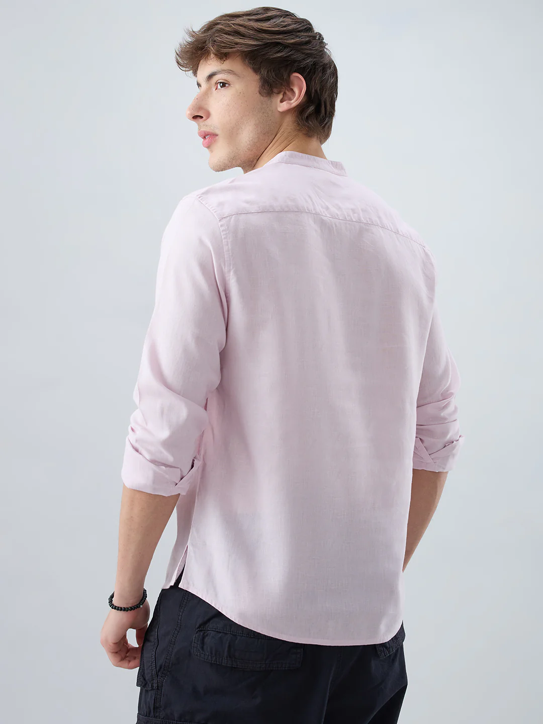 Premium Baby Pink Slub Textured Linen Blend Kurta - Image 7