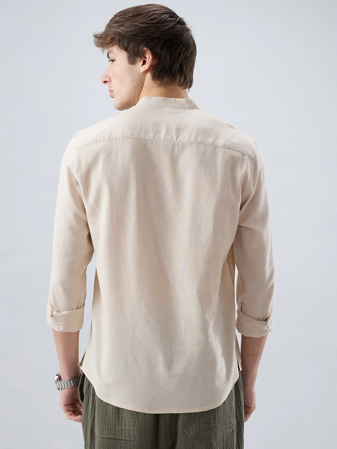 Premium Beige Slub Textured Linen Blend Kurta - Image 7