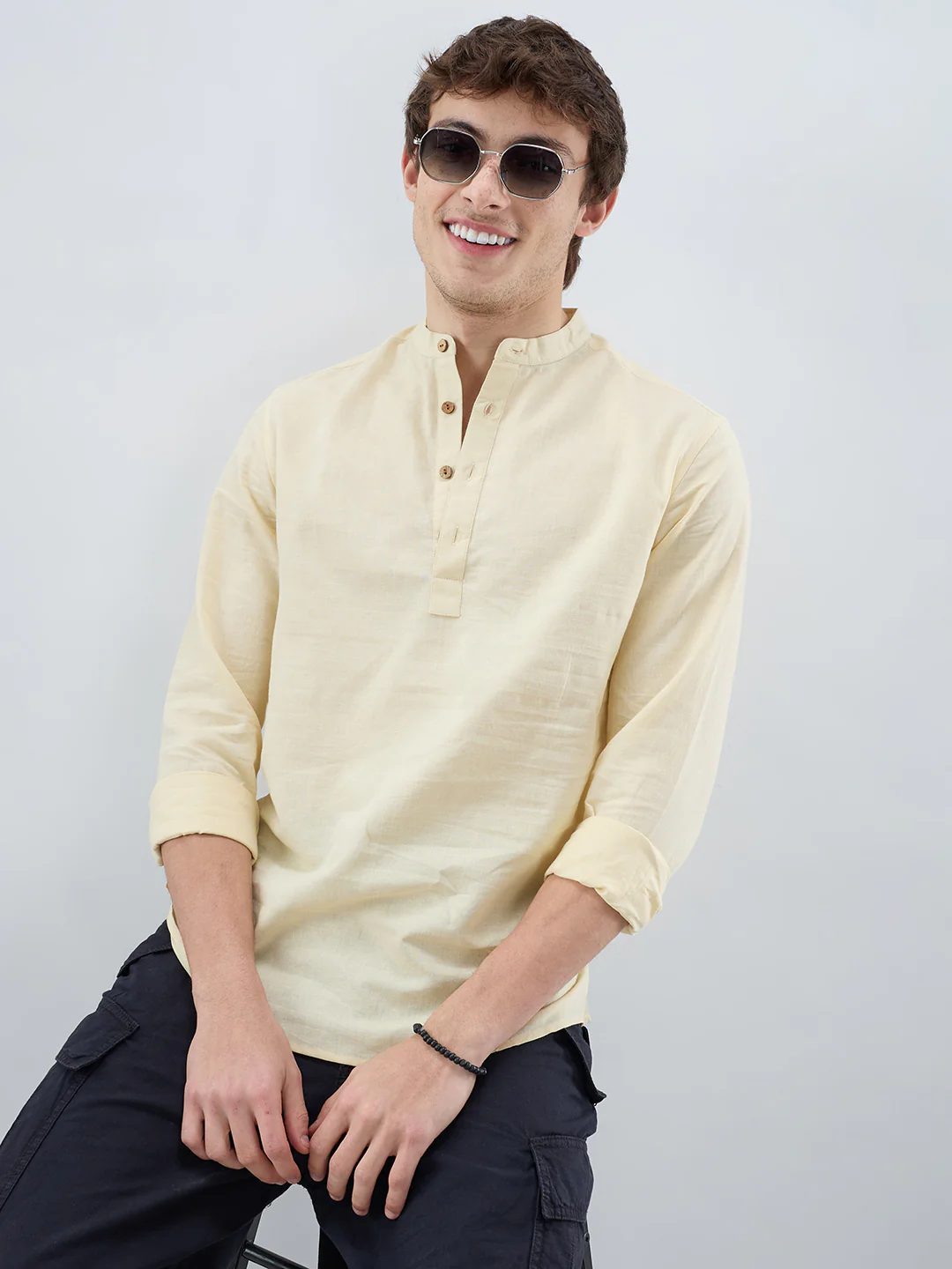 Premium Butter Yellow Linen Blend Kurta - Image 2
