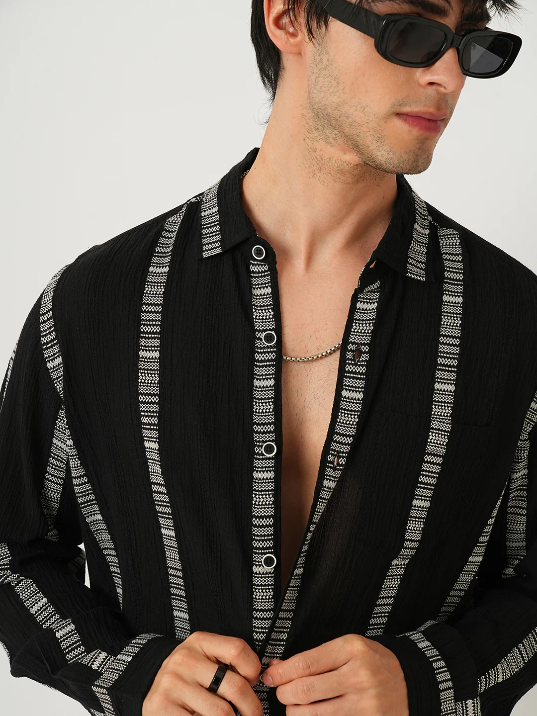 Premium Cotton Black Embroidered Crepe Shirt
