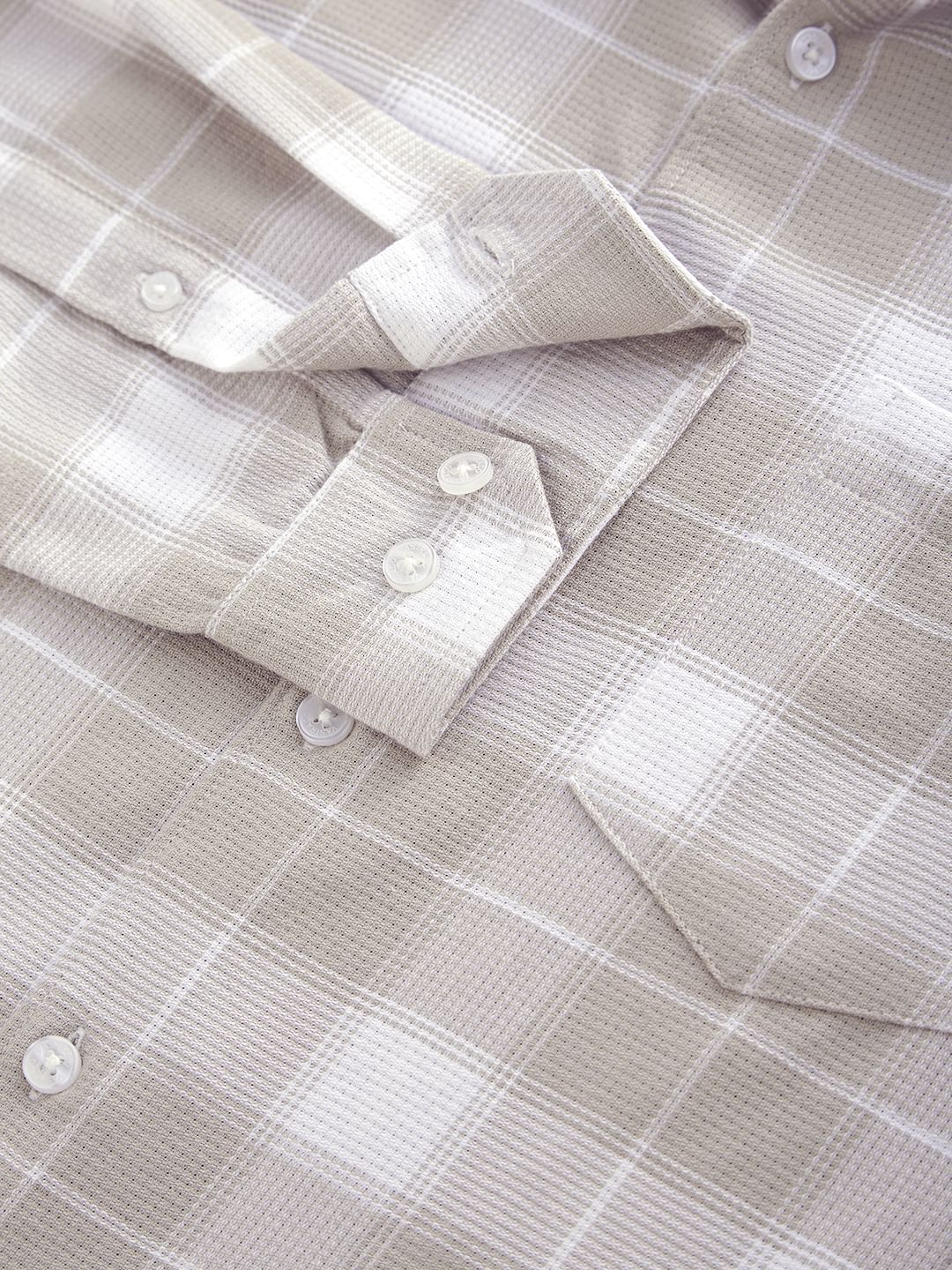Premium Cotton Greige & White Checkered Shirt - Image 2