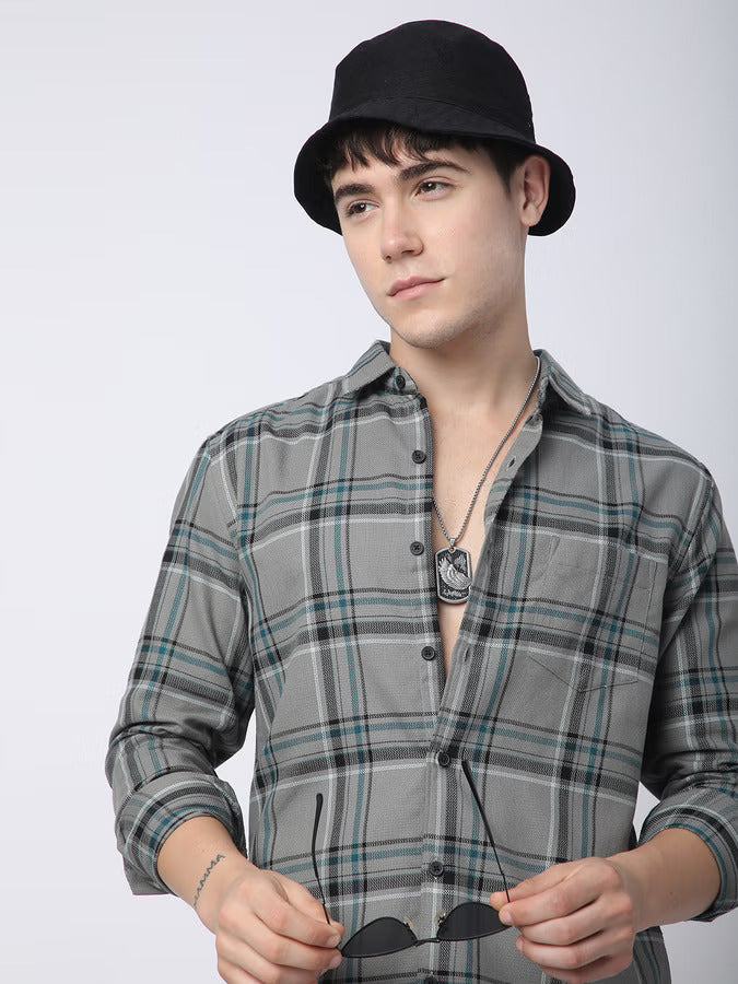 Premium Cotton Grey & Black Tartan Checks Shirt