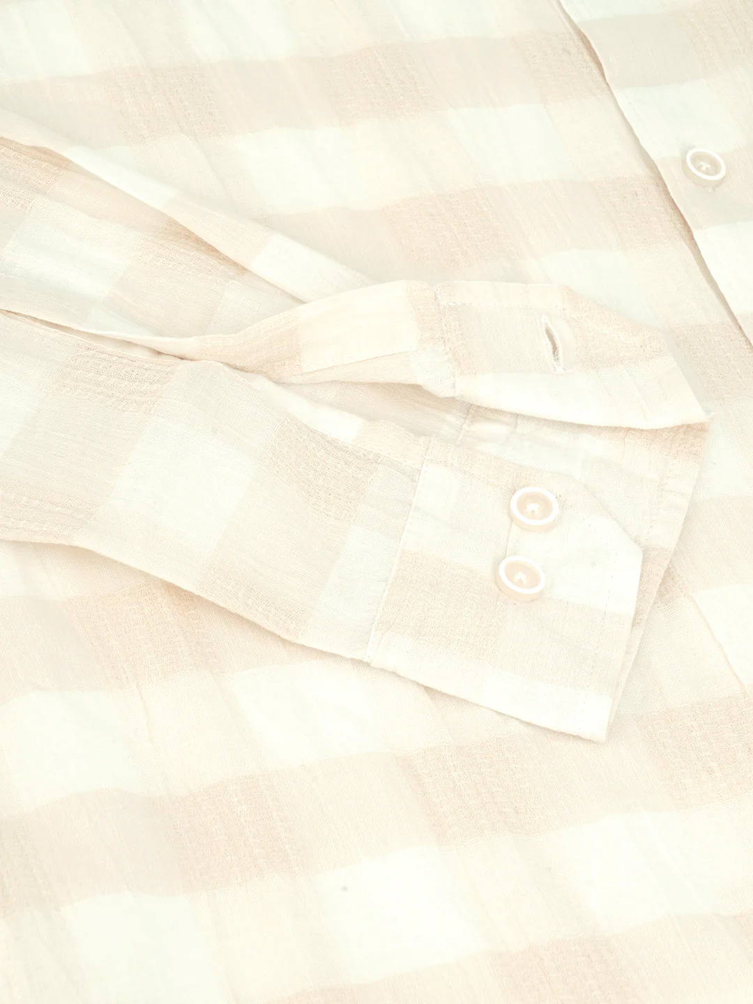 Premium Cotton Ivory Broad Checked Crepe Shirt - Image 8