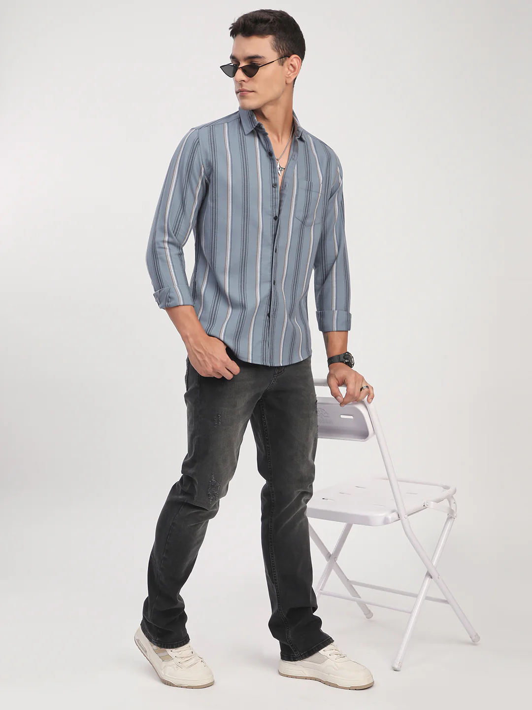 Premium Cotton Power Grey Harmony Striped Shirt - Image 7
