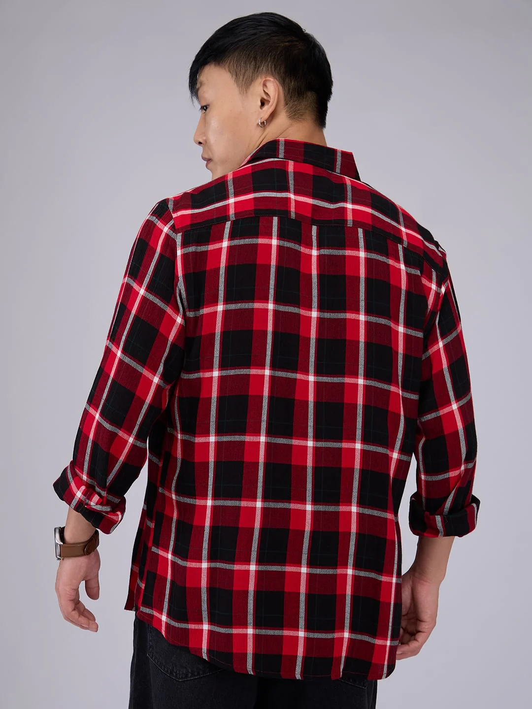 Premium Cotton Red & Black Tartanique Check Crepe Shirt - Image 6