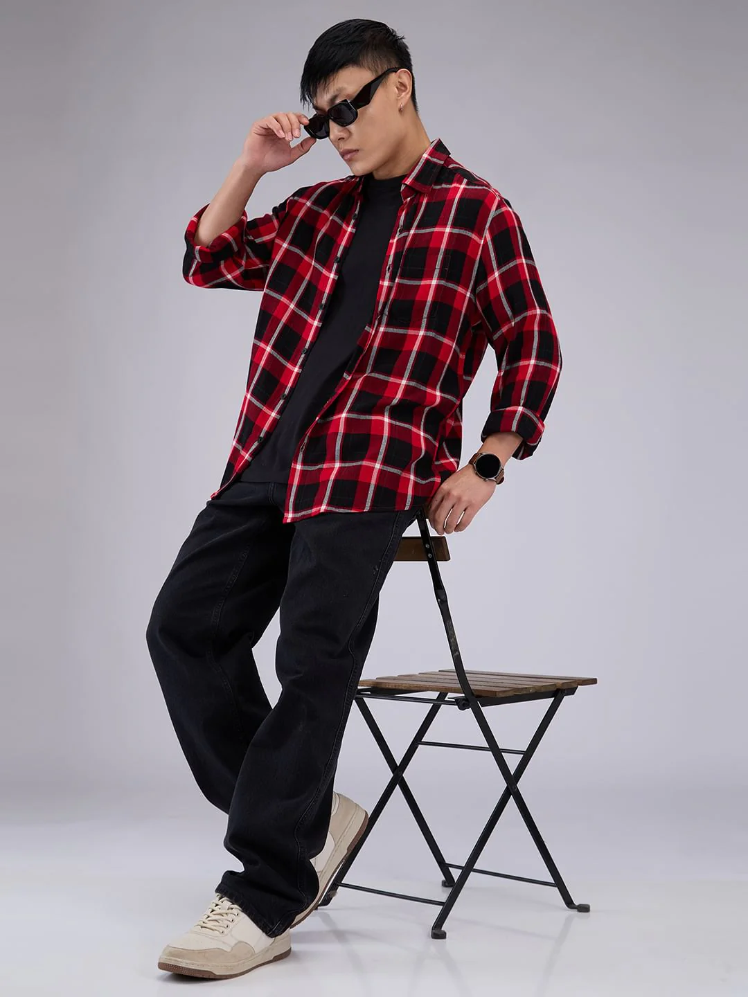 Premium Cotton Red & Black Tartanique Check Crepe Shirt - Image 7