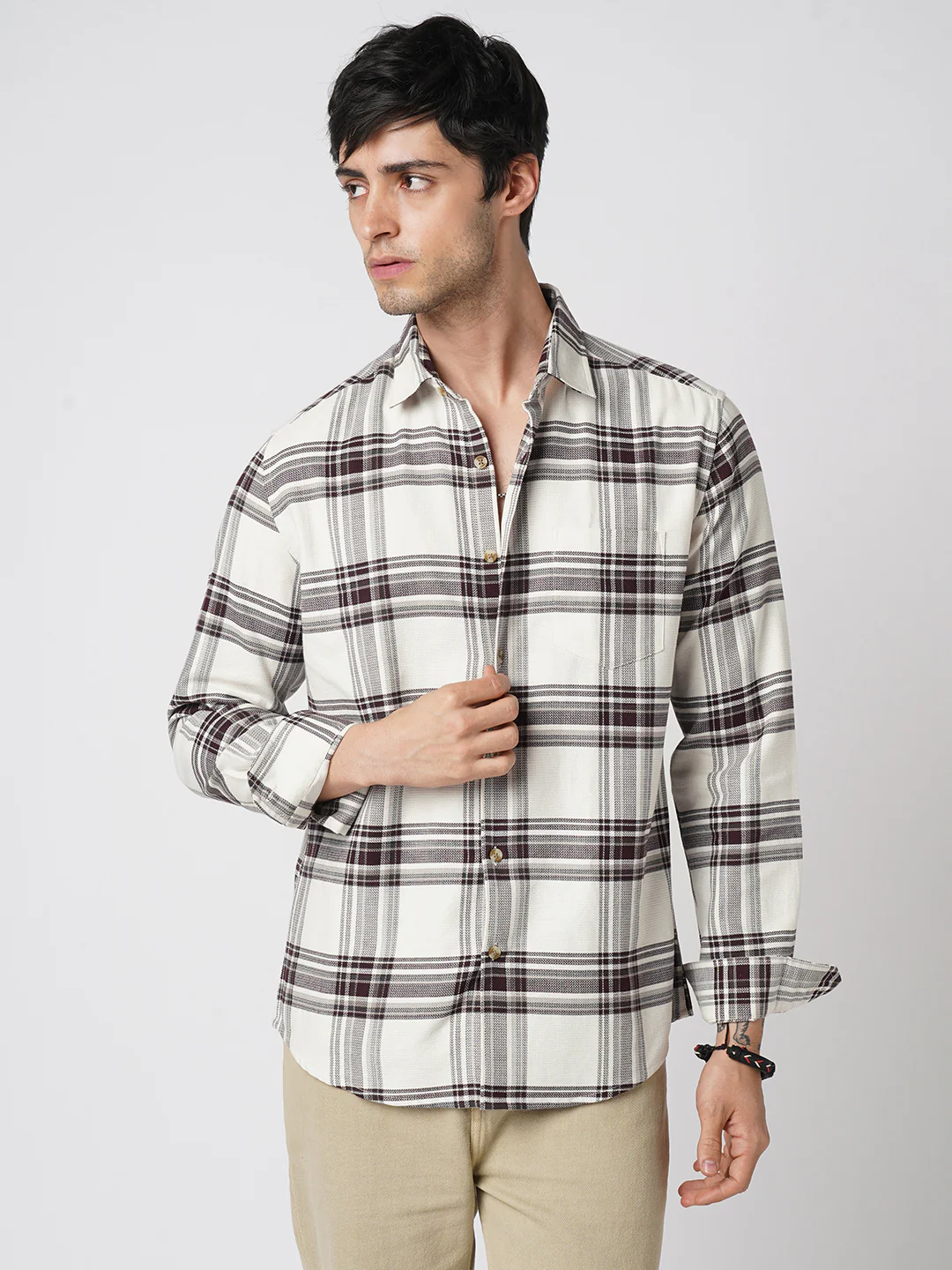 Premium Cotton Timeless White & Maroon Broad Checkered Shirt - Image 4