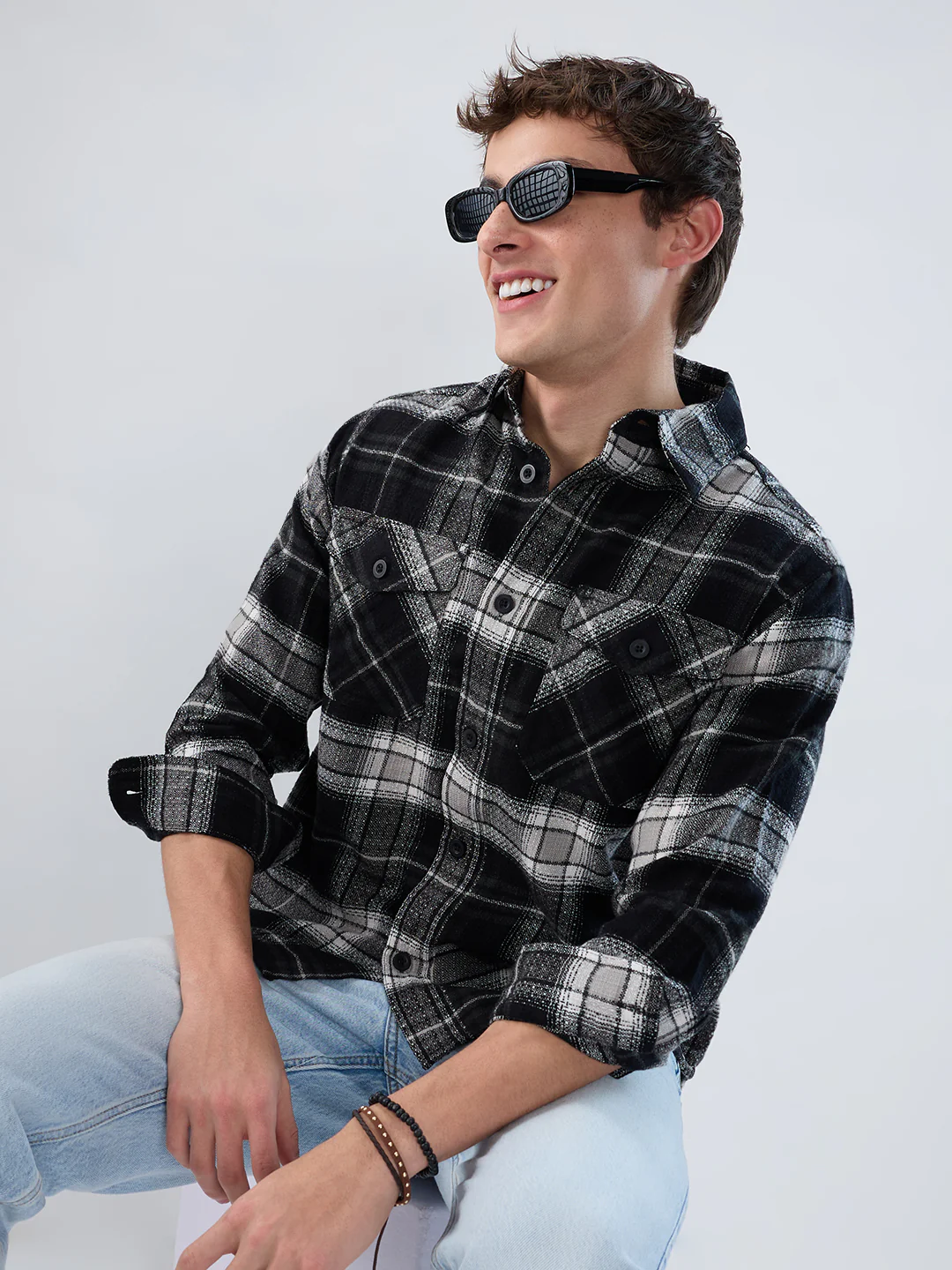 Premium Emerald Black Checks Twin Pocket Flannel Shirt