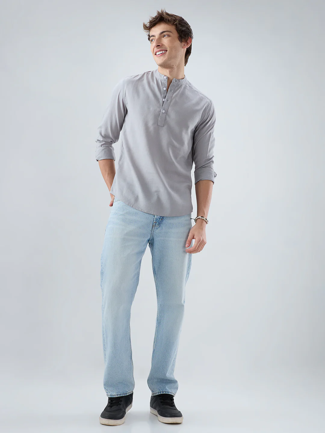 Premium Grey Slub Textured Linen Blend Kurta - Image 8