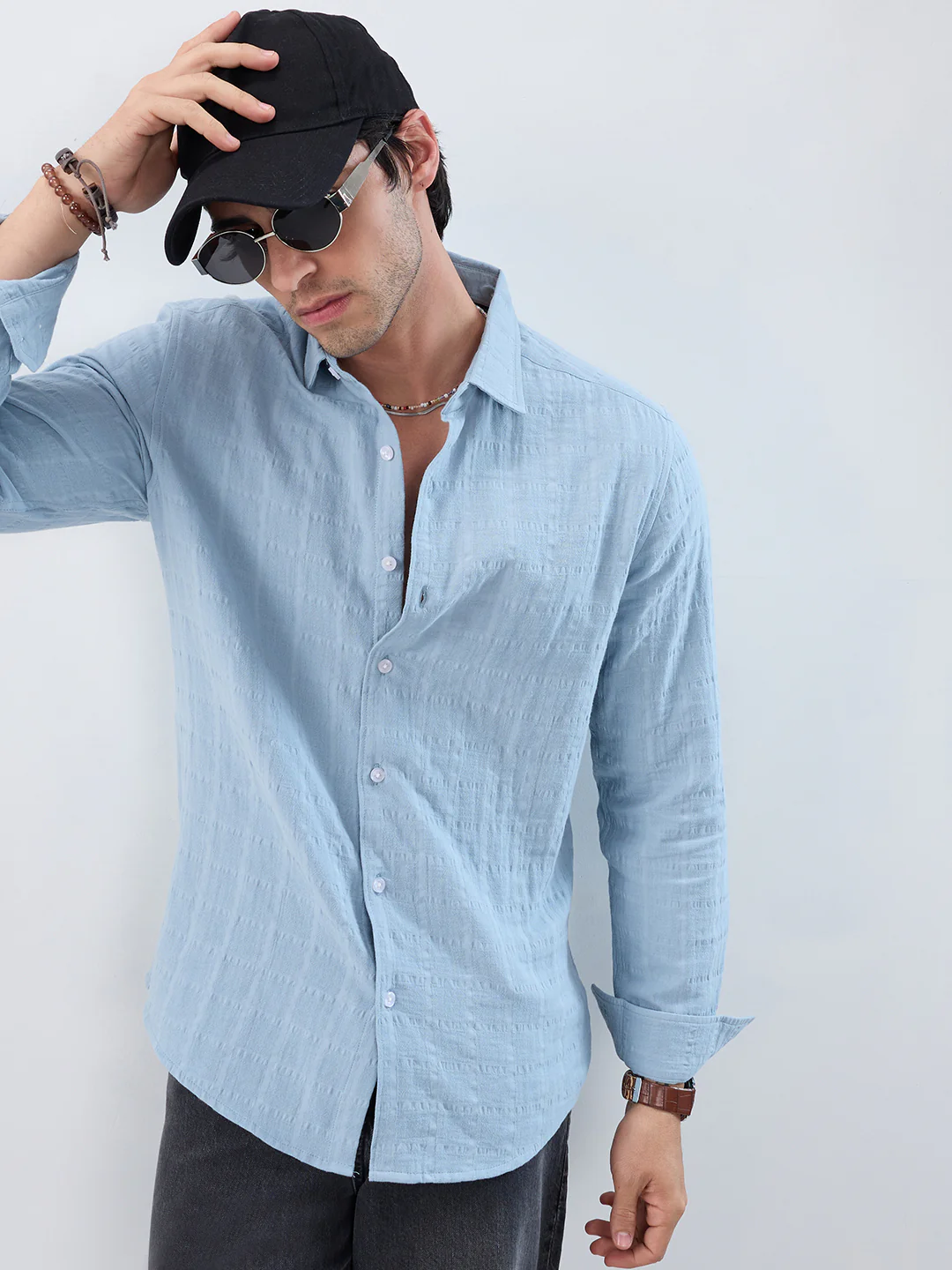 Premium Ice Mist Grid Seersucker Double Cloth Shirt