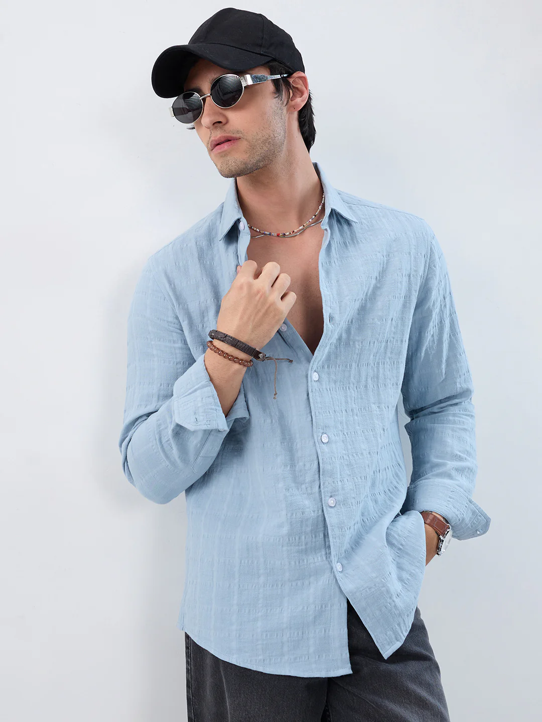 Premium Ice Mist Grid Seersucker Double Cloth Shirt - Image 2