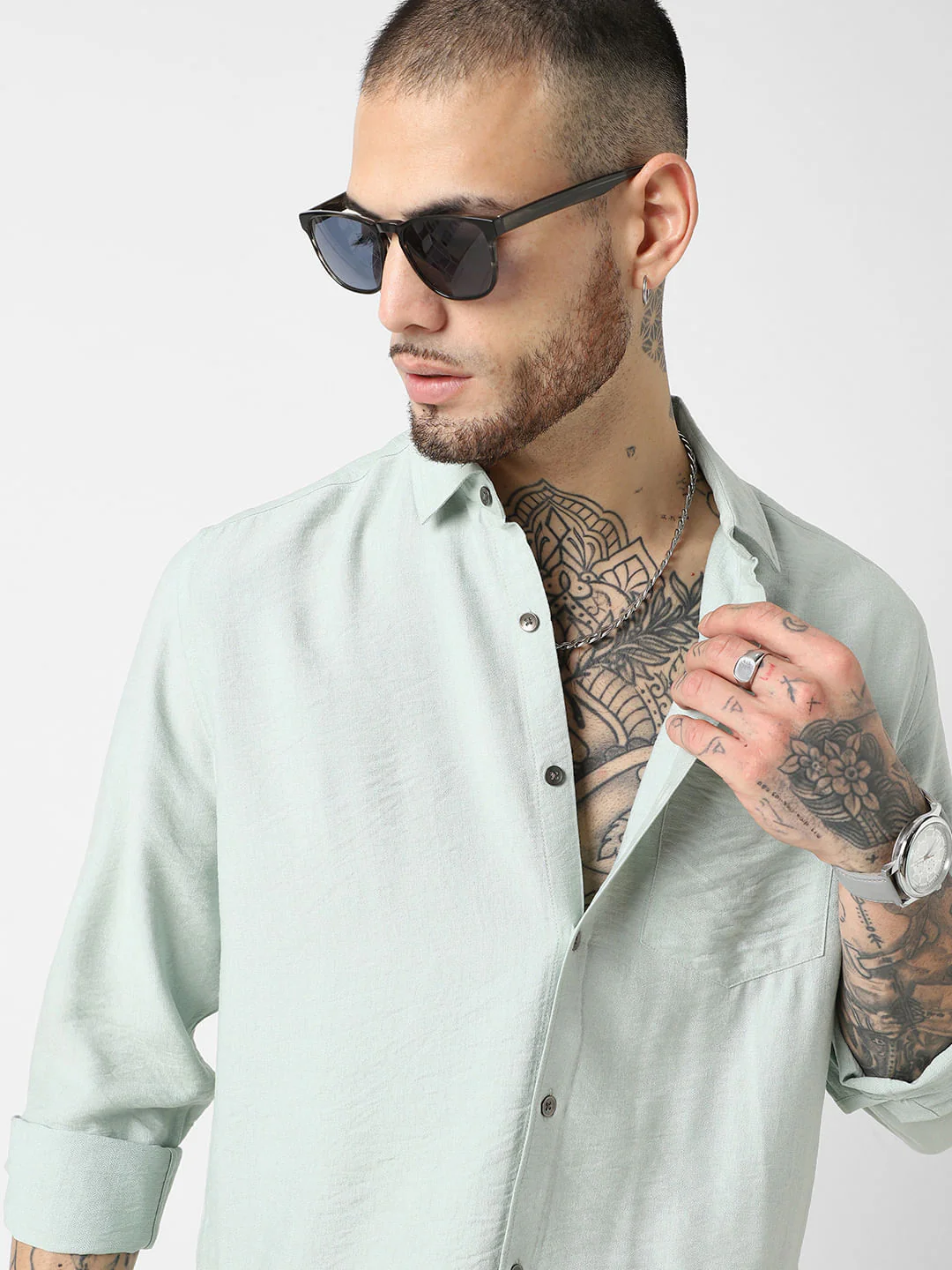 Premium Italian Linen Pastel Green Crinkle Shirt - Image 2