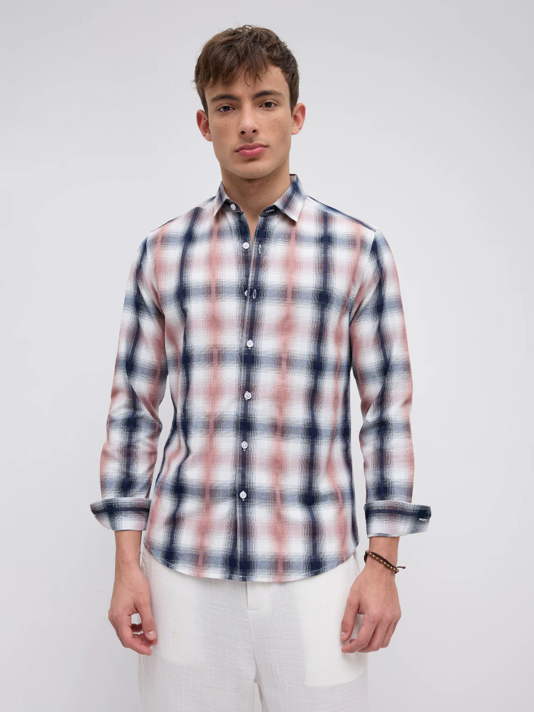 Premium Navy & Pink Textured Plaid Checks Shirt - Image 5