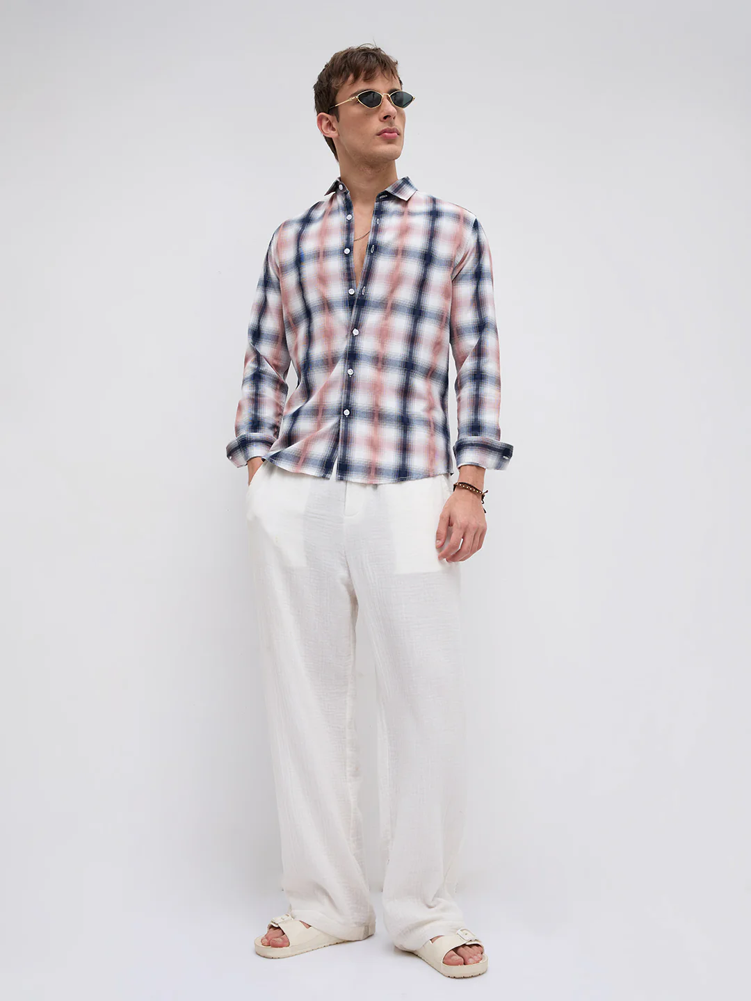 Premium Navy & Pink Textured Plaid Checks Shirt - Image 8