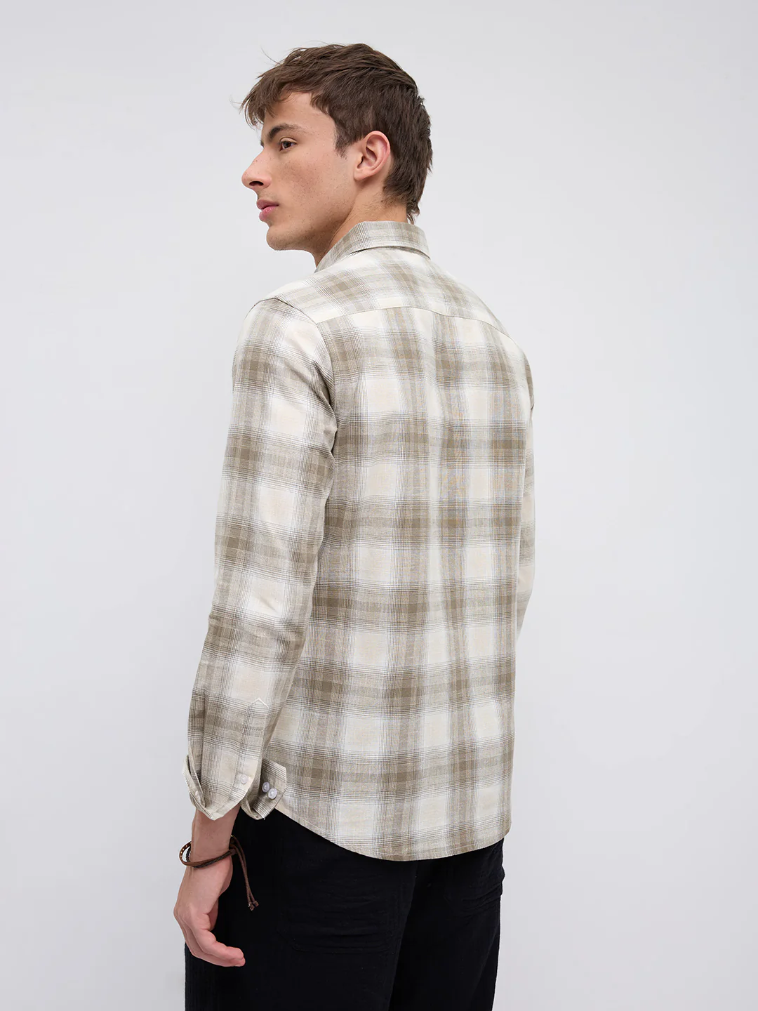 Premium Saddle Brown & White Plaid Linen Blend Checks Shirt - Image 7