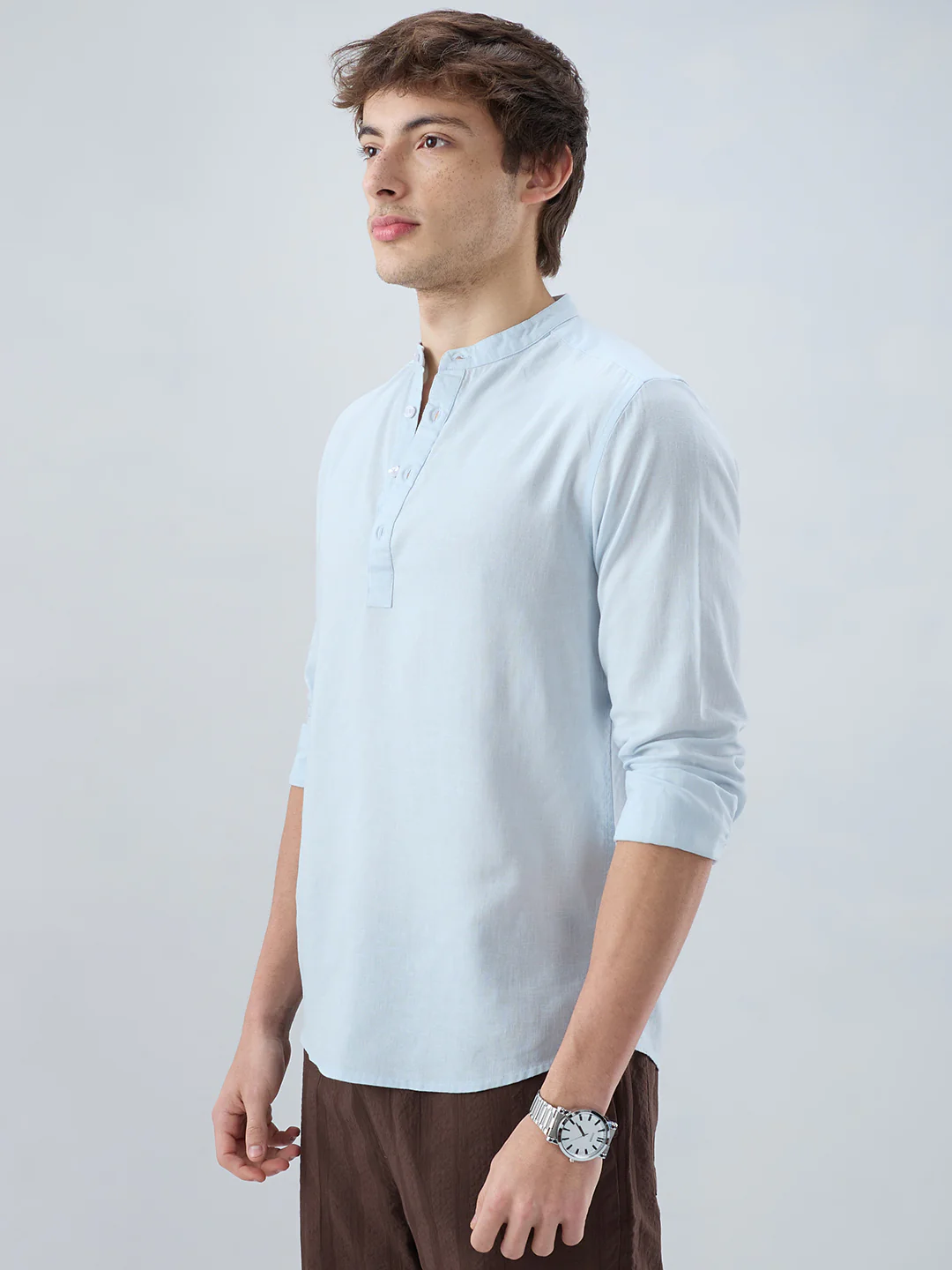 Premium Sky Blue Slub Textured Linen Blend Kurta - Image 6