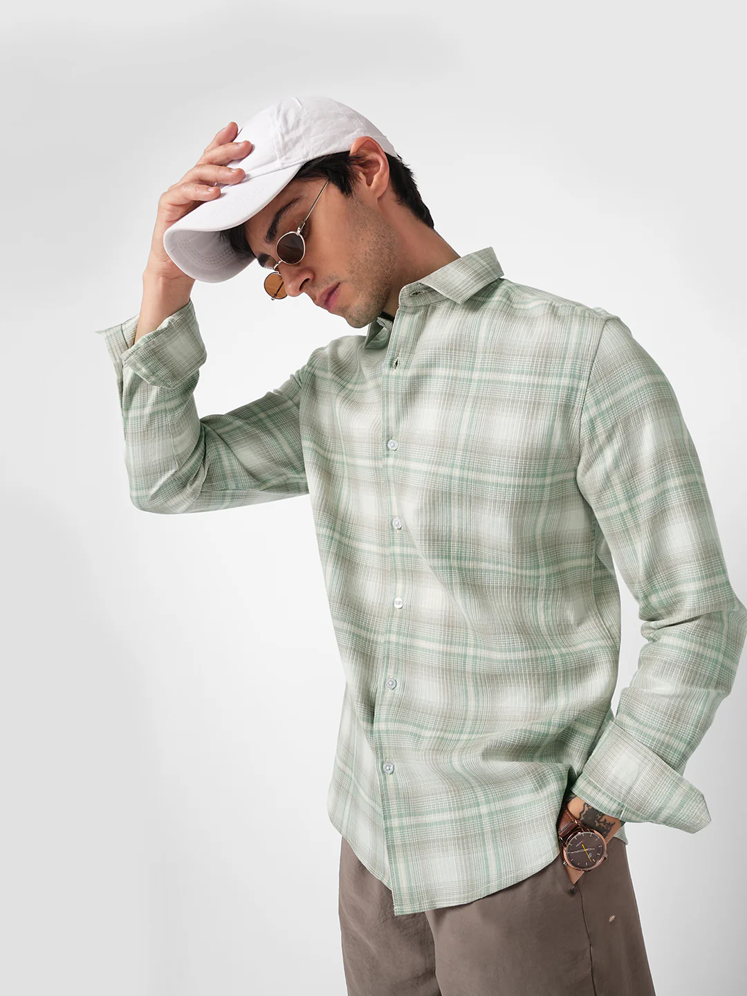 Premium Soft Sage Fine Checks Shirt - Image 2