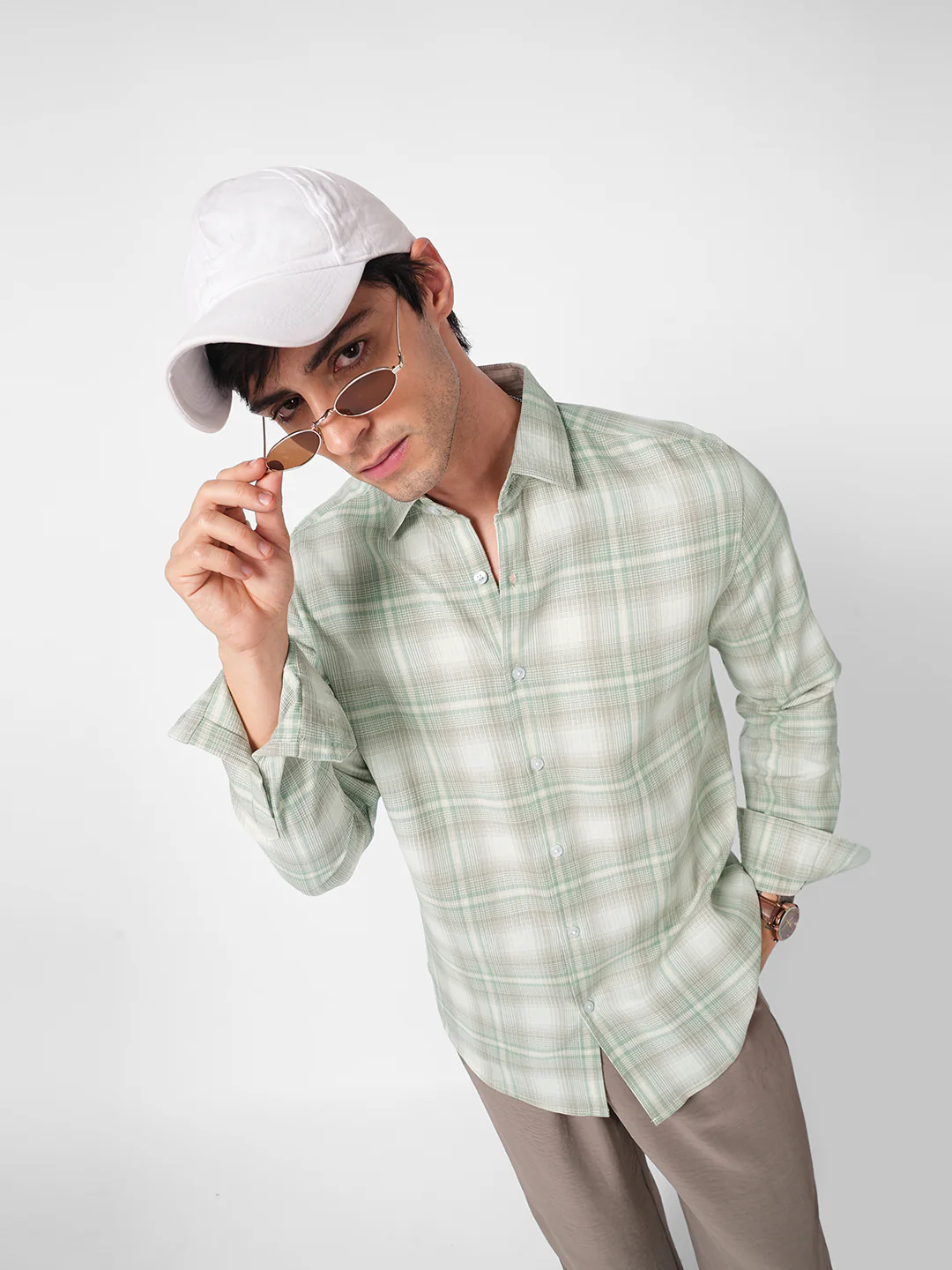 Premium Soft Sage Fine Checks Shirt - Image 4
