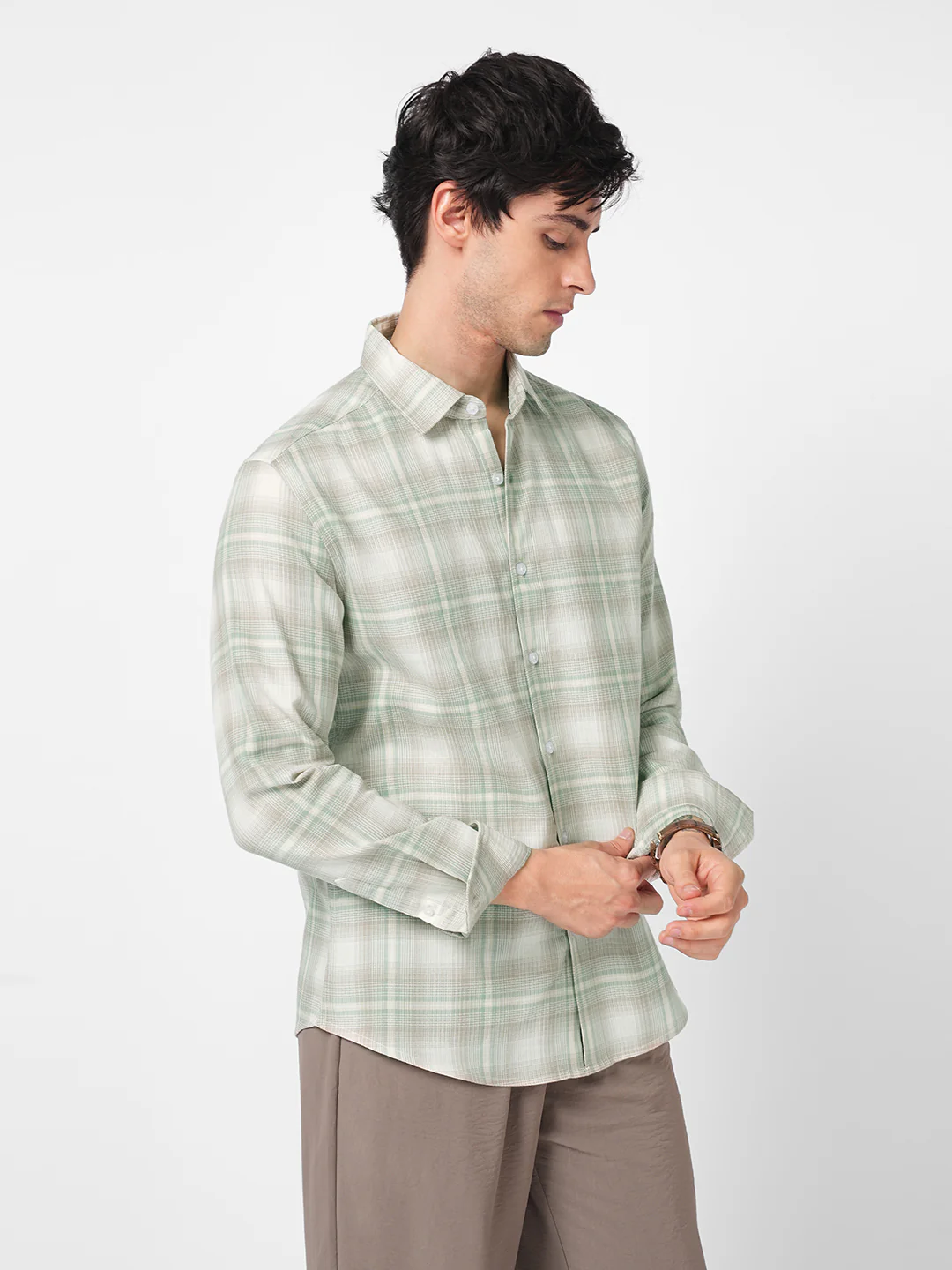 Premium Soft Sage Fine Checks Shirt - Image 6