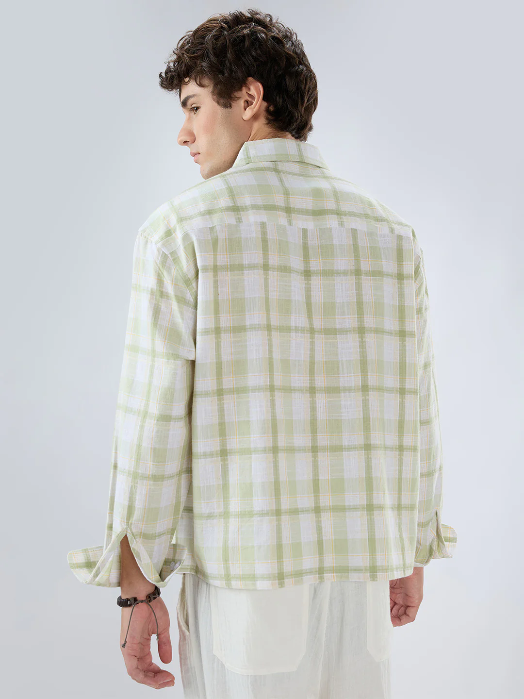 Premium Spring Green Fine Weave Linen Blend Boxy Fit Crop Shirt - Image 7