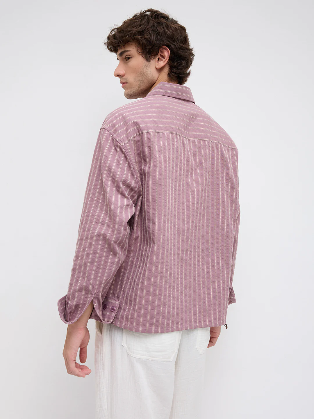 Raspberry Glace Seersucker Contrast Embroidered Boxy Fit Crop Shirt - Image 6