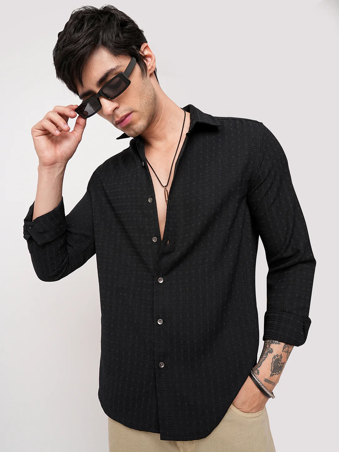 Refined Black Textured Shirt