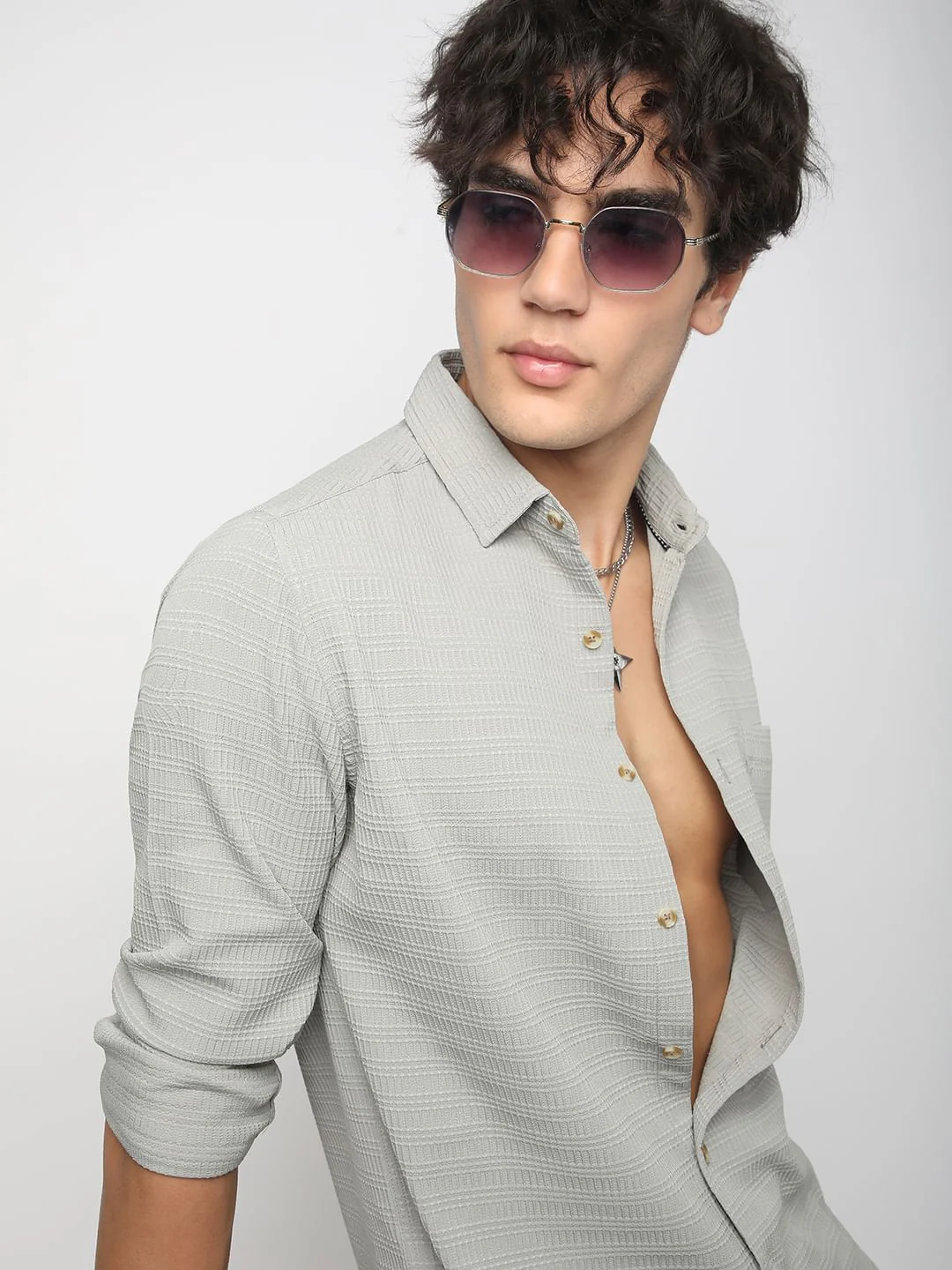 Refined Grey Mine Quad Textured Shirt - Image 4