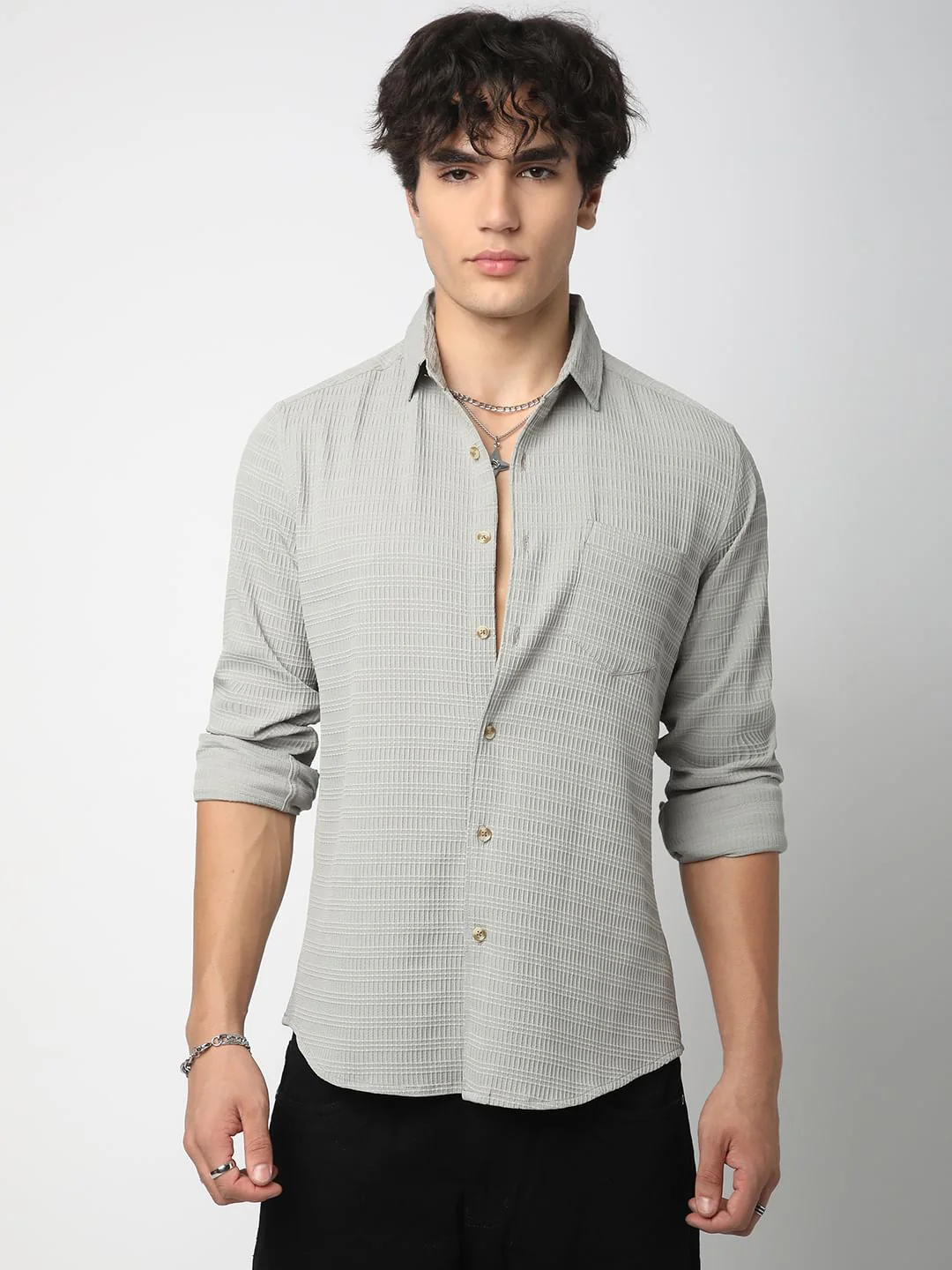 Refined Grey Mine Quad Textured Shirt - Image 5