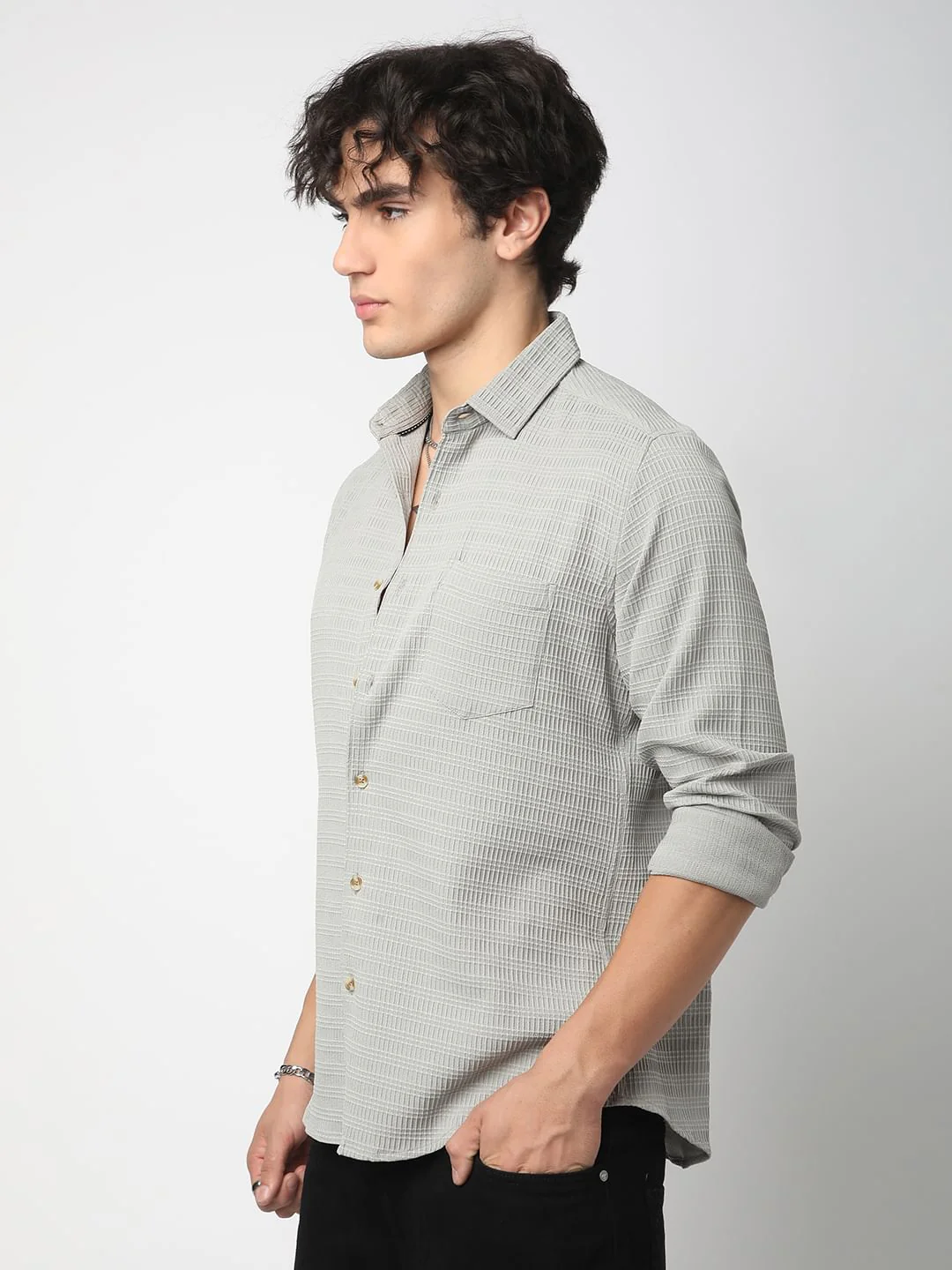 Refined Grey Mine Quad Textured Shirt - Image 6