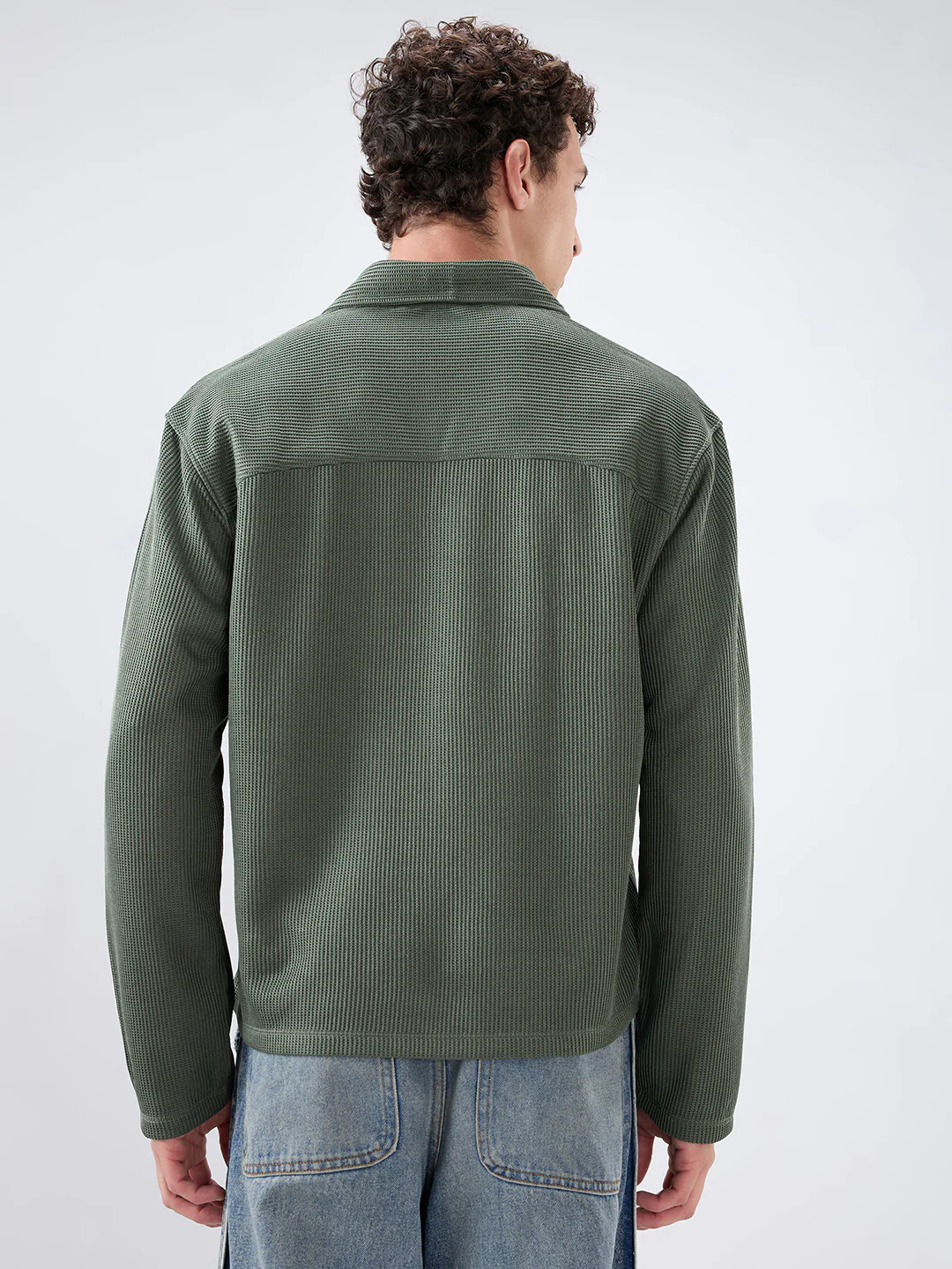 Refined Olive Textured Knitted Oversized Polo Shirt - Image 7