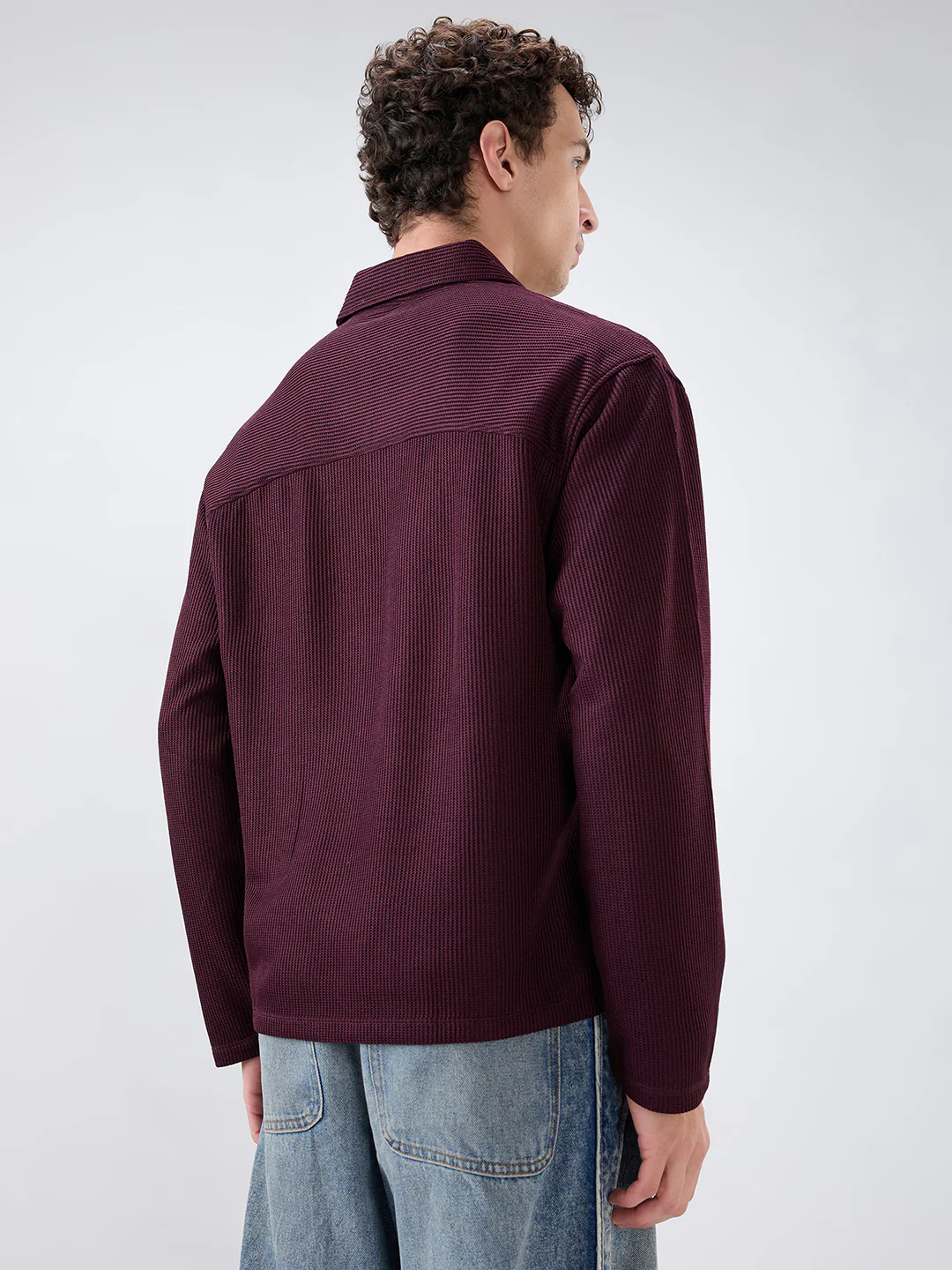 Refined Wine Textured Knitted Oversized Polo Shirt - Image 7