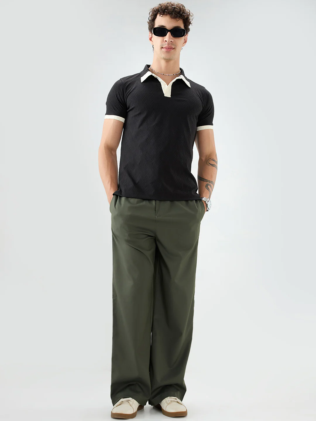 Rich Black Chevron Contrast Polo Neck T-shirt - Image 8